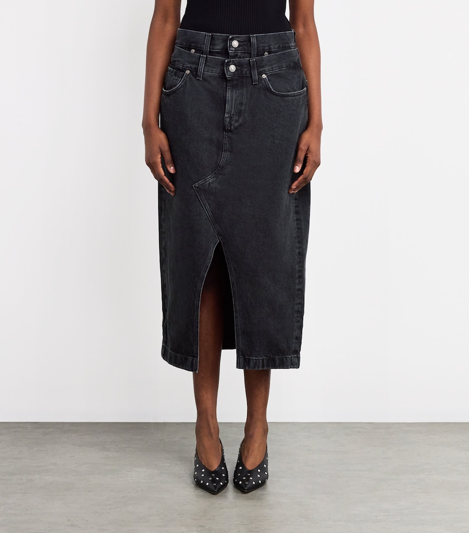 7 For All Mankind Womens Denim Double-Waisted Hussle Skirt Hustle Image 3