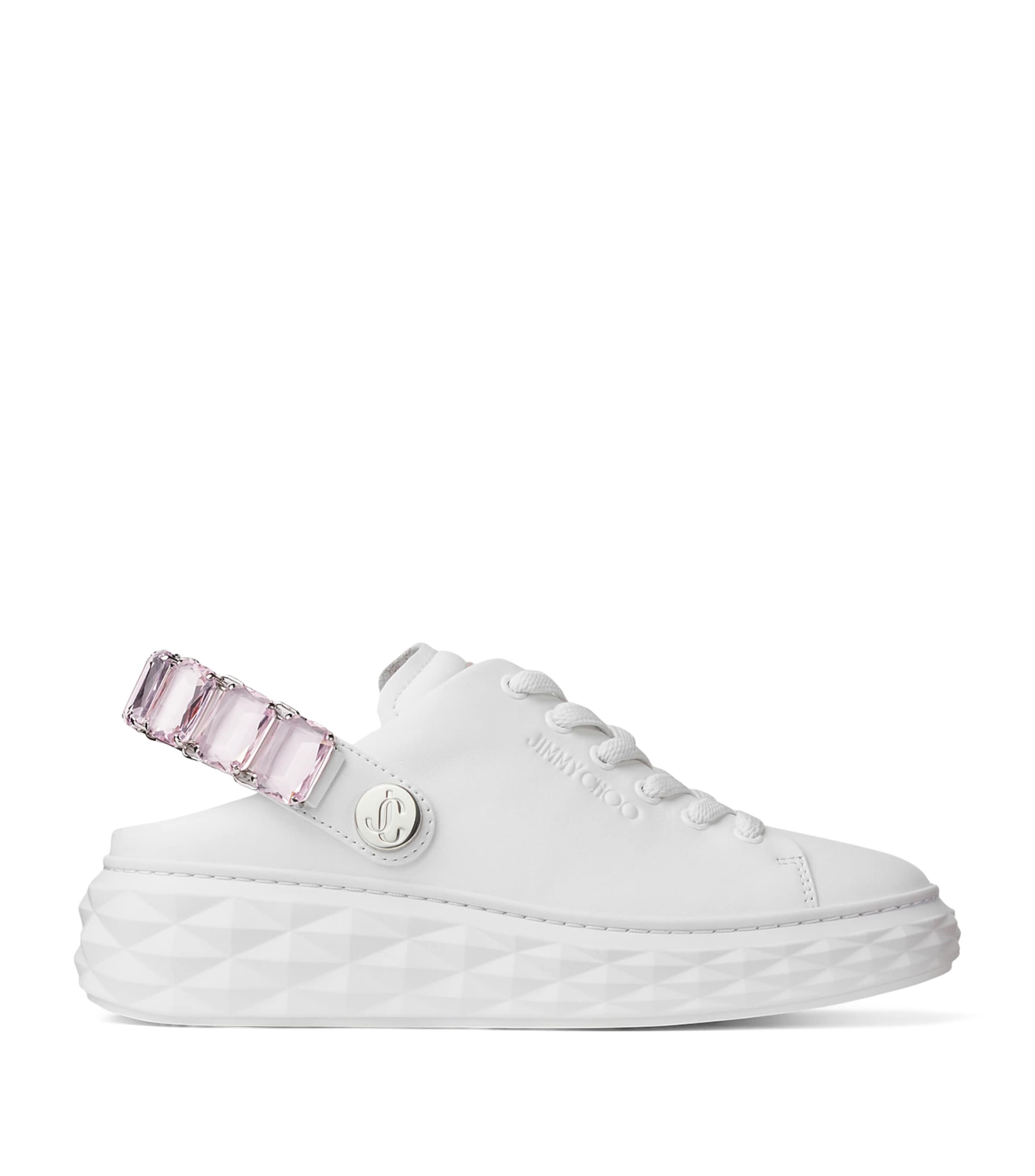 Jimmy Choo Diamond Maxi Leather Slingback Sneakers In White