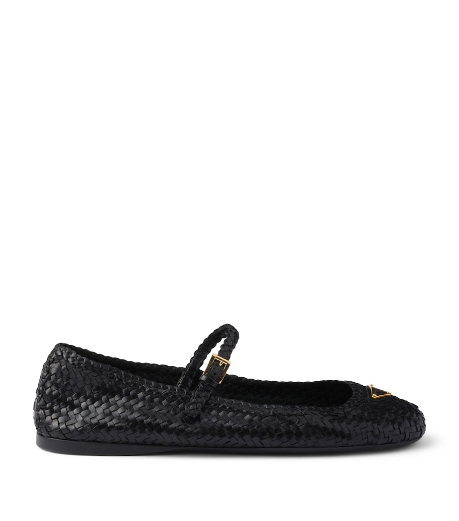 Prada Woven Leather Ballet Flats Black Image 1