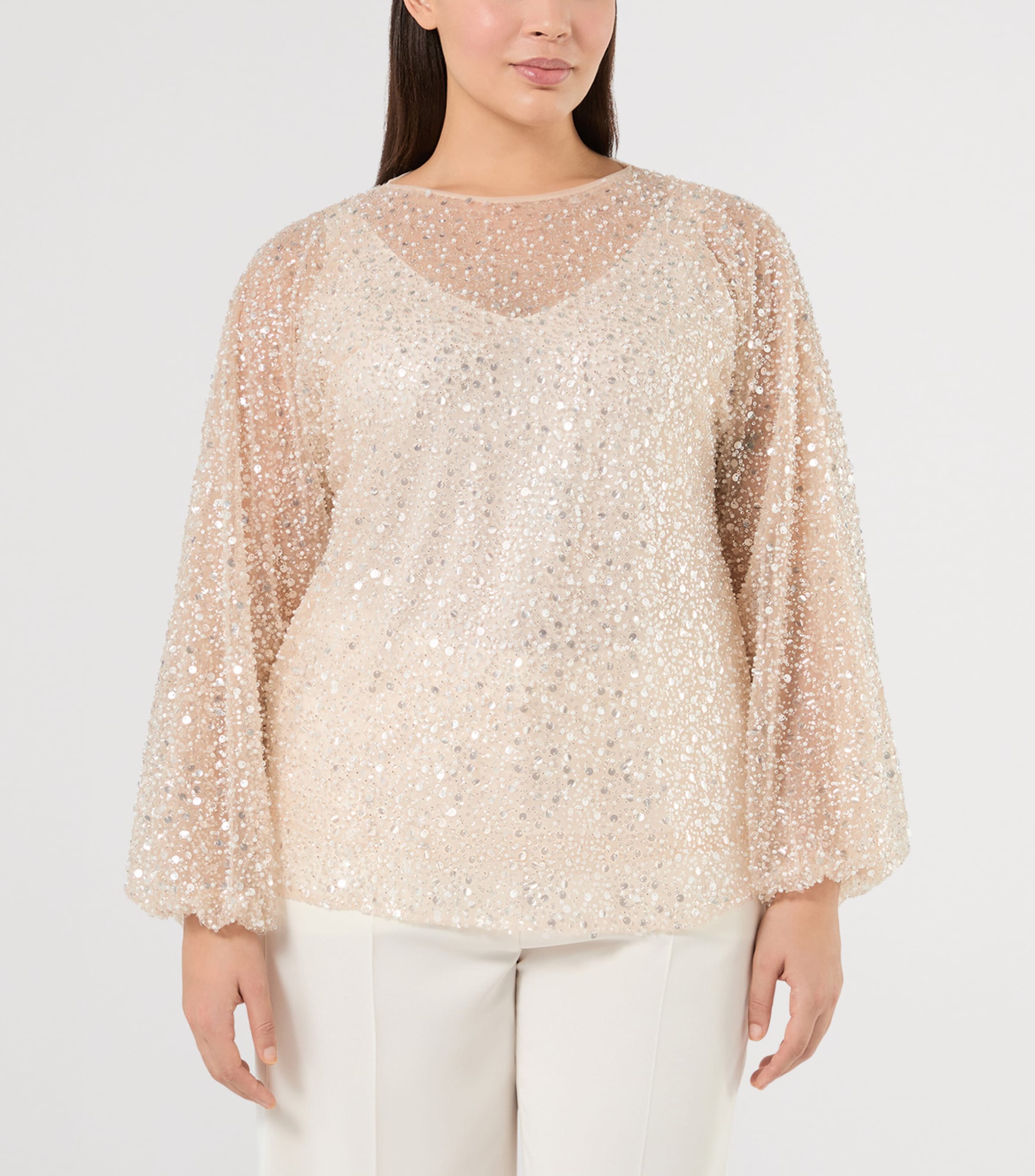 Marina Rinaldi Womens Sequin-Embellished Blouse Ivory Image 3