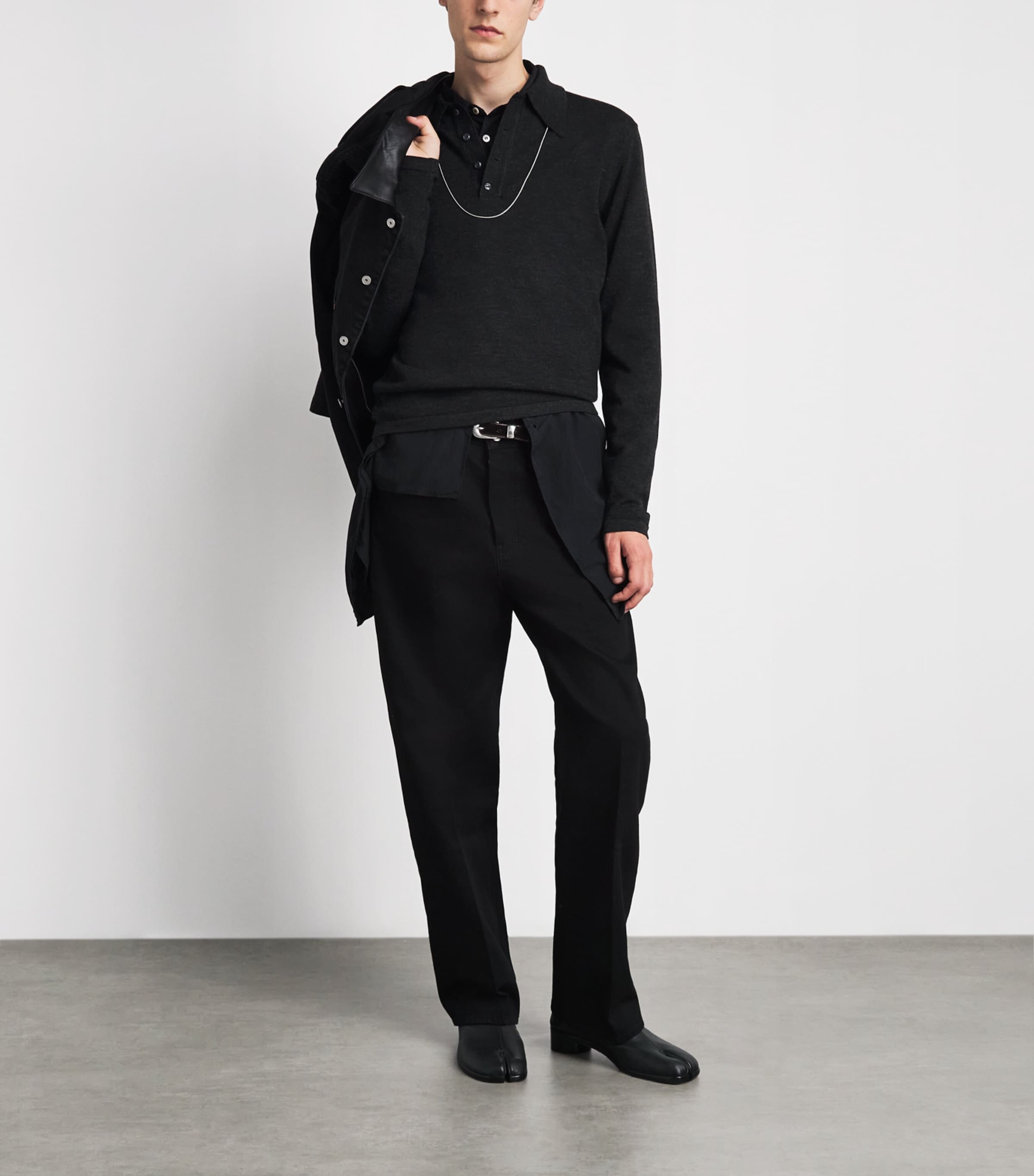 Lemaire Black Merino Wool Long-Sleeve Polo Shirt | Harrods ZA