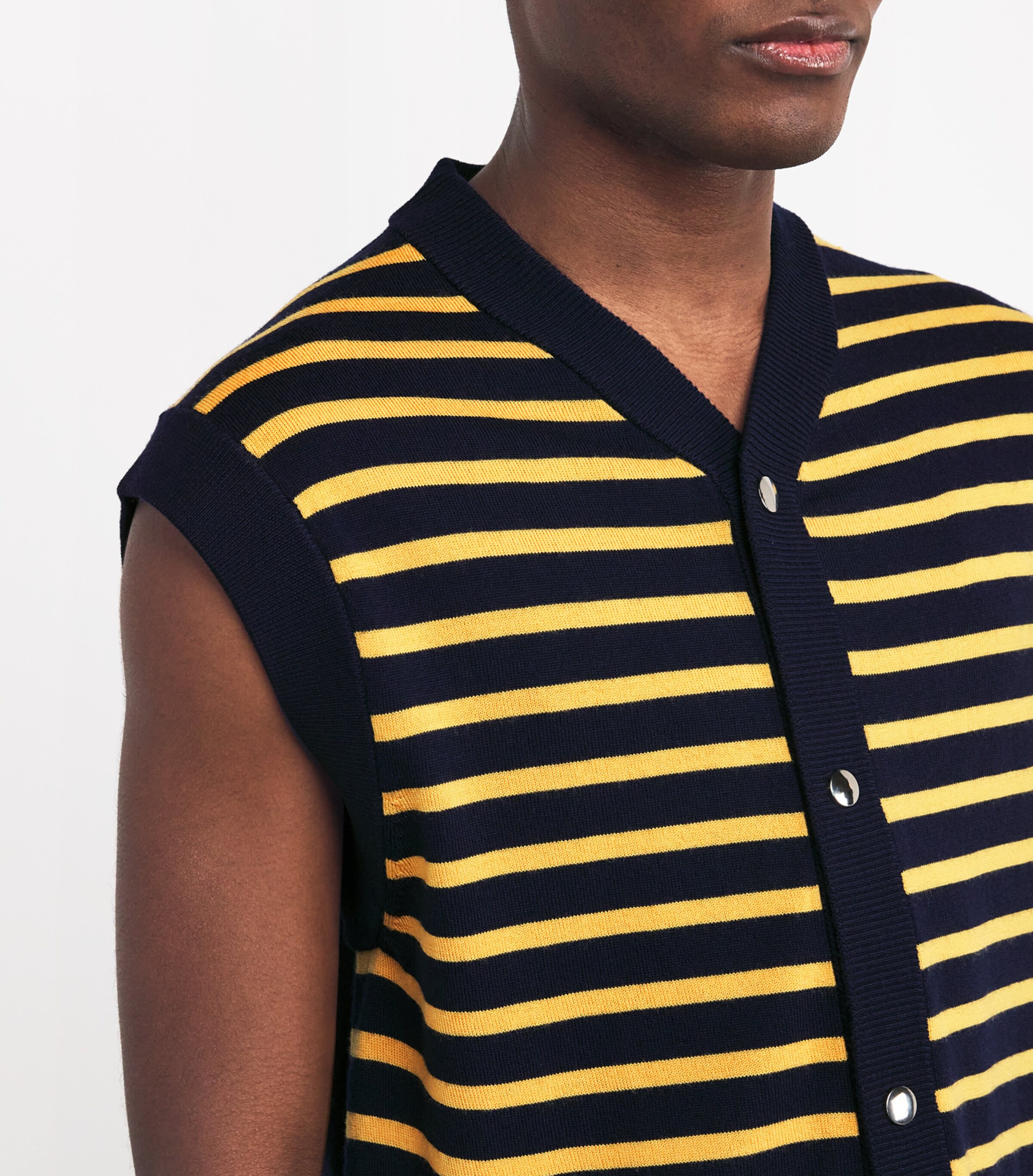 Wales Bonner Mens Wool Kamau Sleeveless Cardigan Navy / Orange Image 6