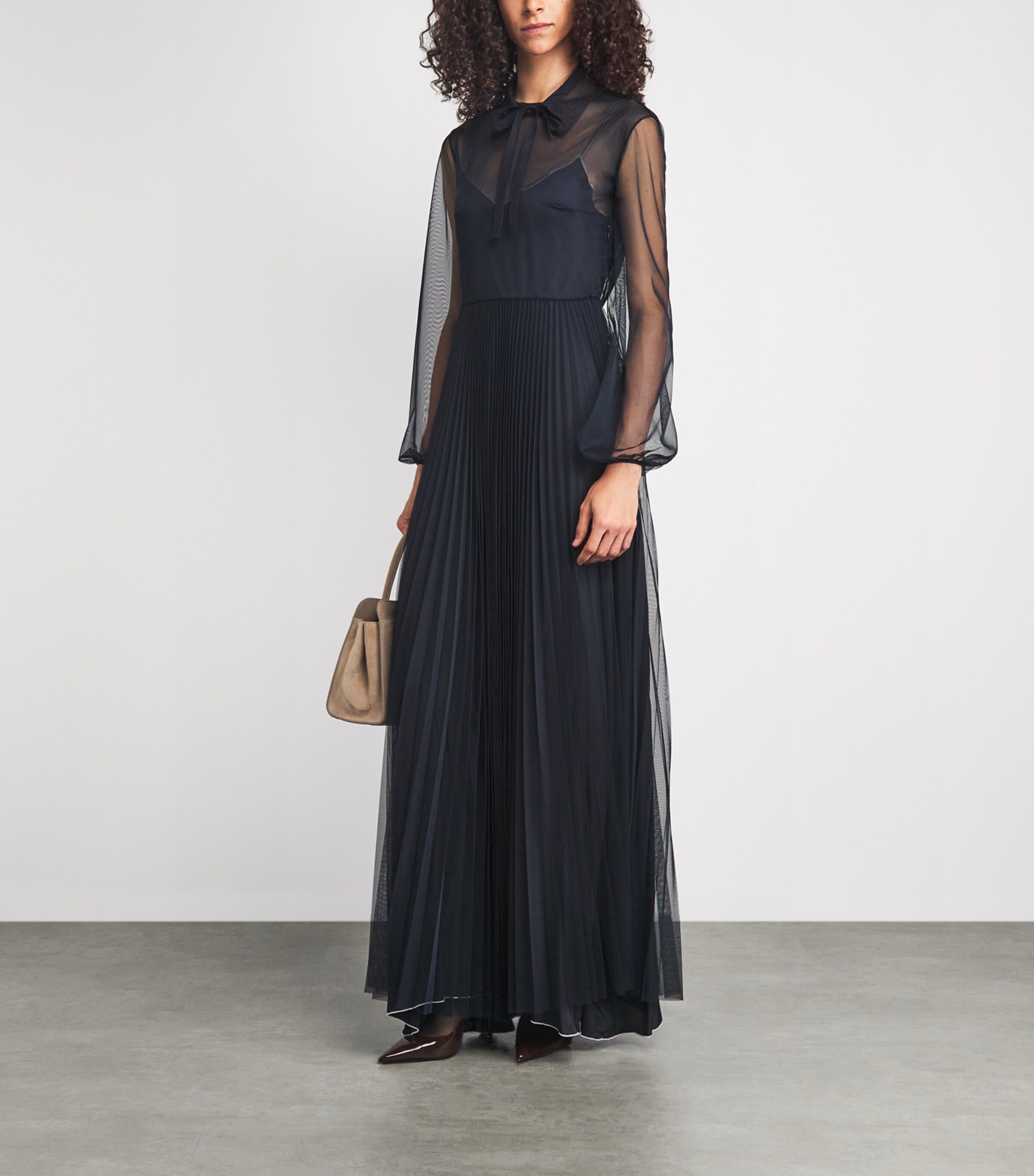 Fabiana Filippi Womens Tulle Pleated Maxi Dress Blu Notte Image 2