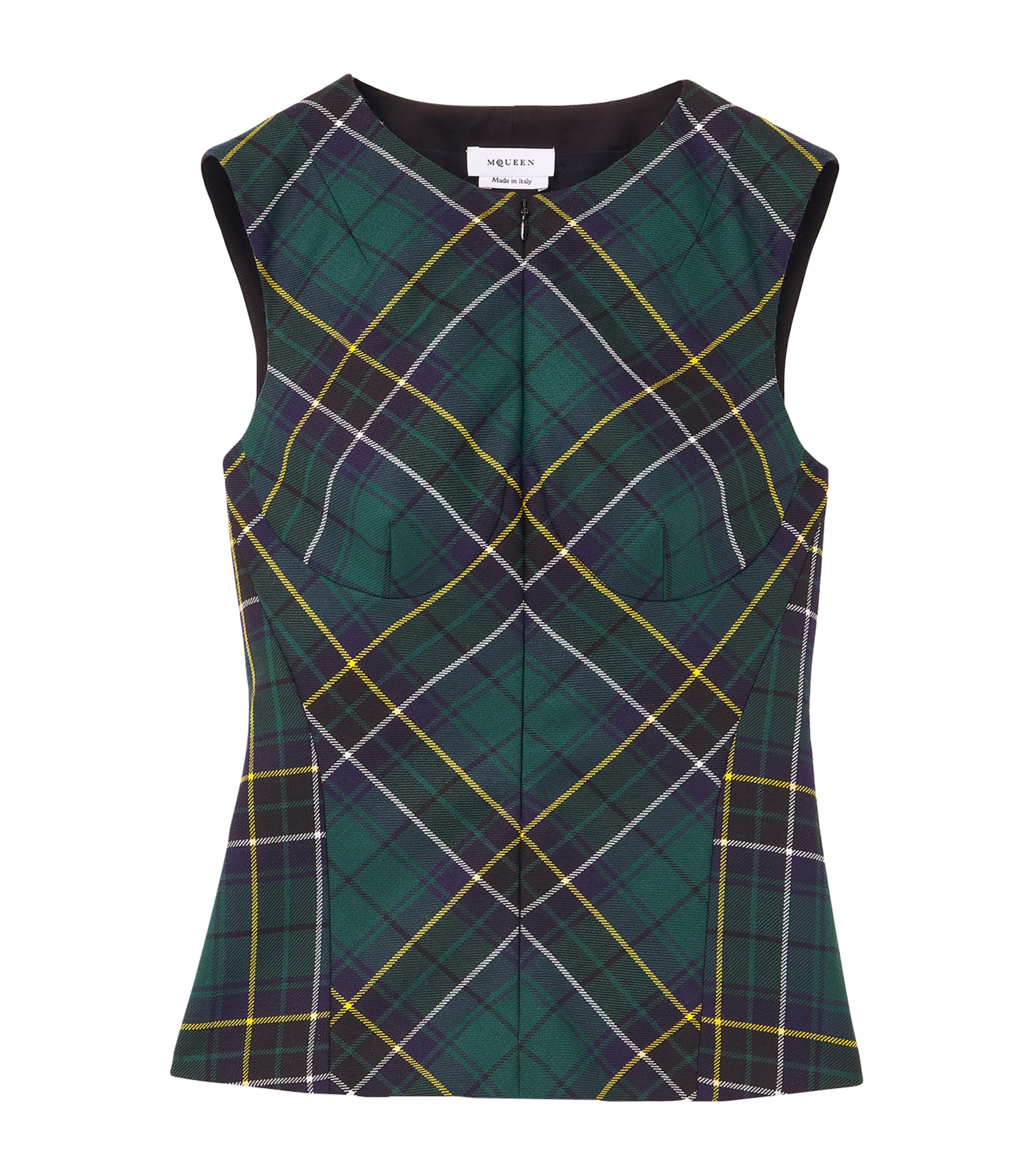 Alexander Mcqueen Sleeveless Wool Tartan Top In Green