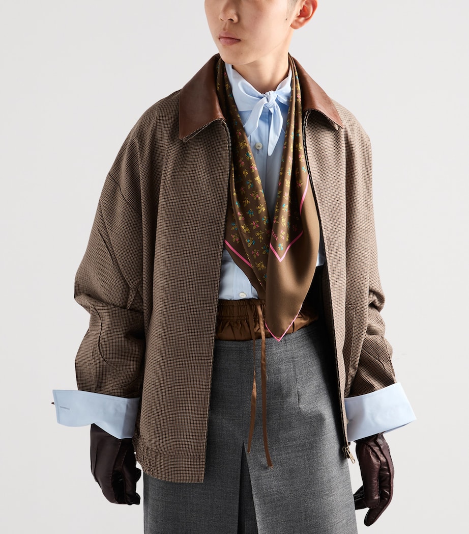 Prada Womens Wool Houndstooth Leather-Collar Jacket Brown Image 4