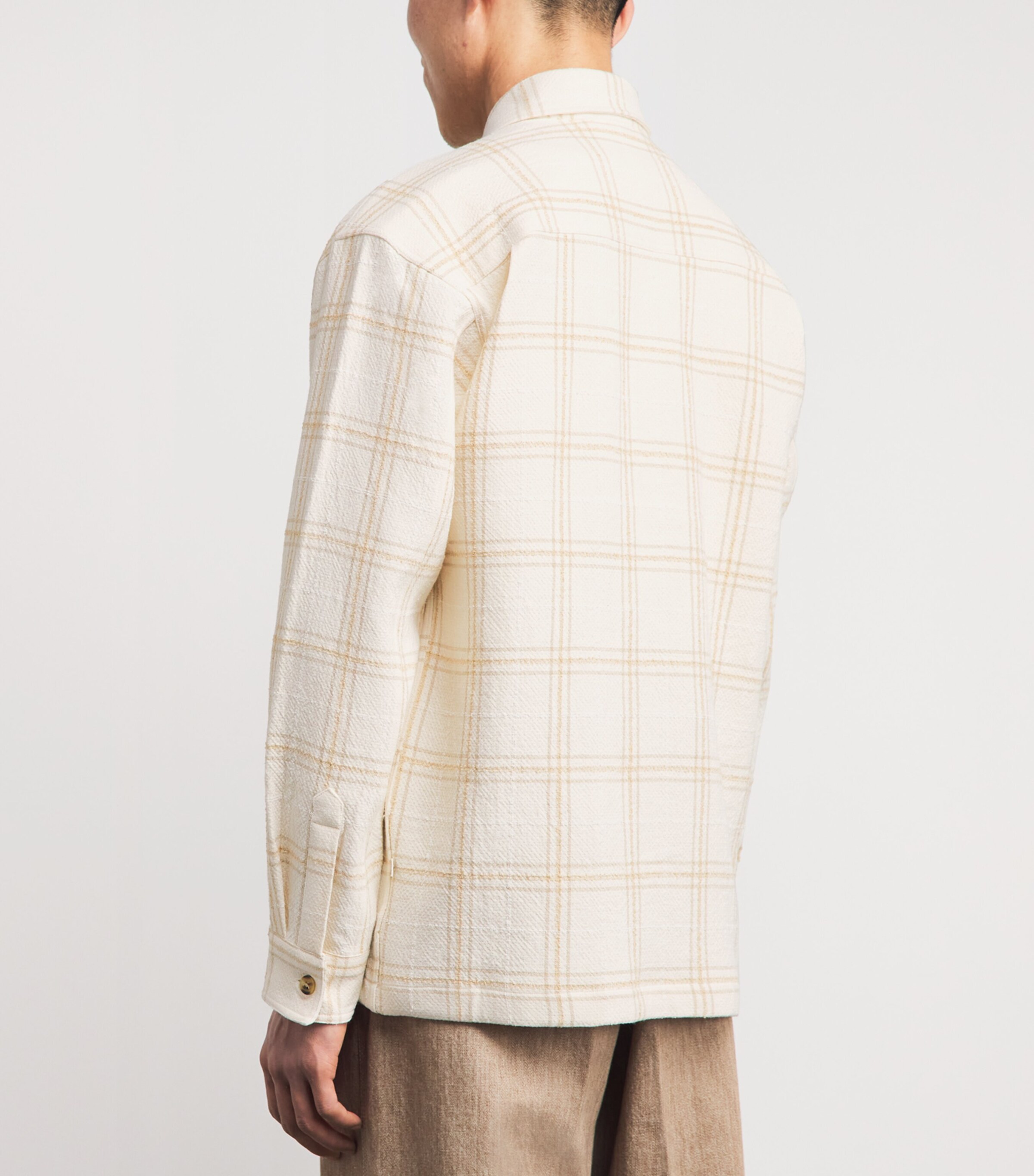 NN07 Mens Cotton-Blend Check Overshirt Ivory Image 5