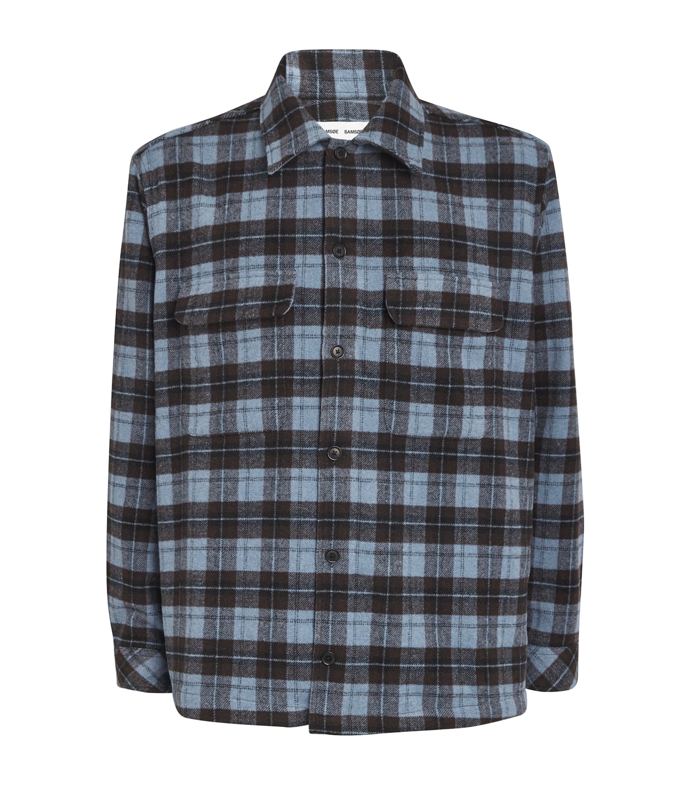 Samsoe & Samsoe Wool-blend Check Sacastor Overshirt In Blue