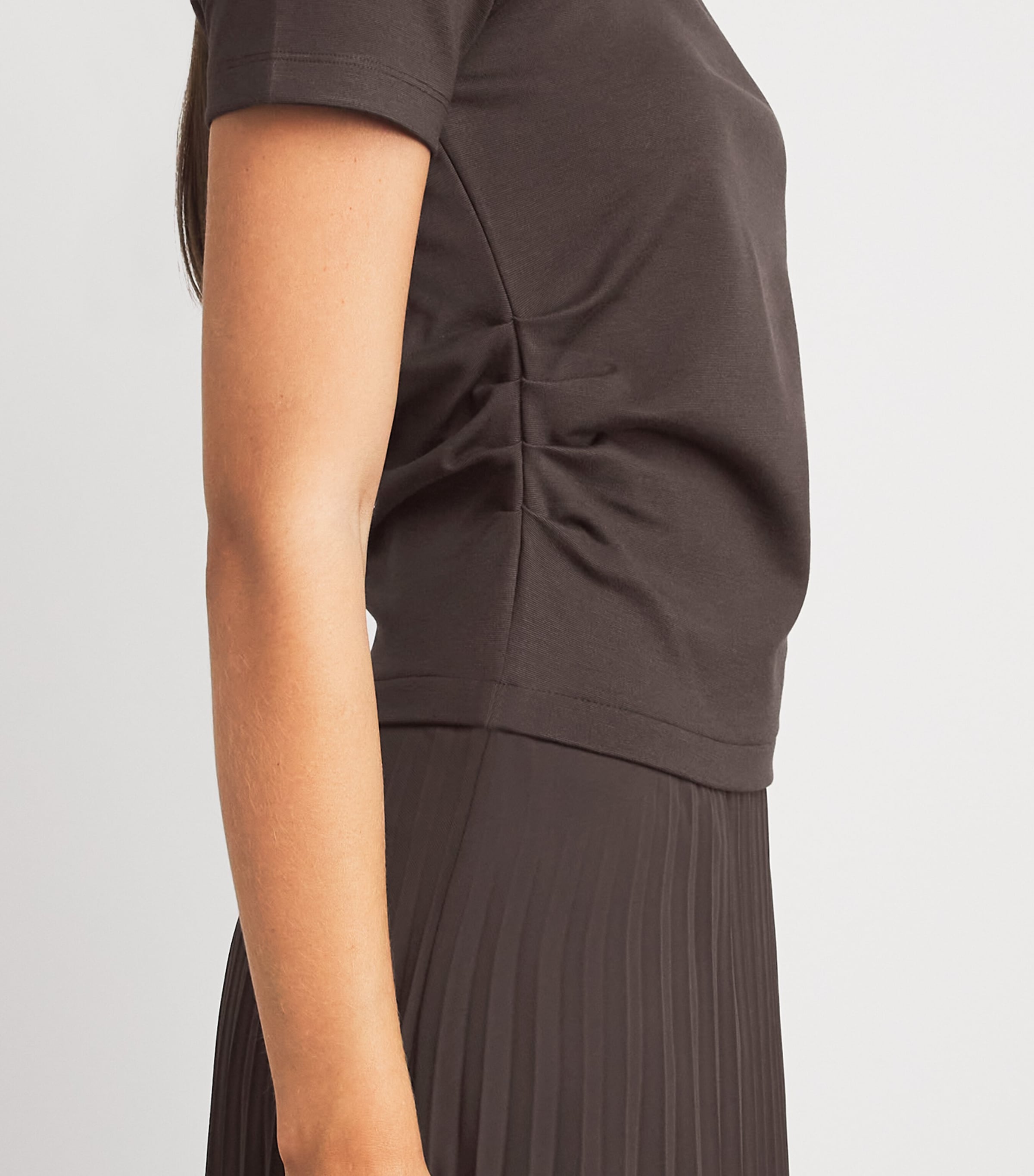 Claudie Pierlot Womens Ruched Pleated-Skirt Dress Chocolate Image 3