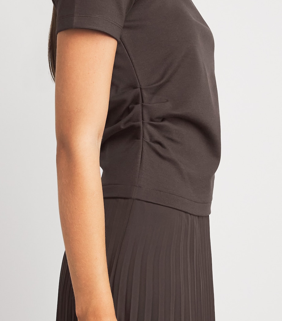 Claudie Pierlot Womens Ruched Pleated-Skirt Dress Chocolate Image 3