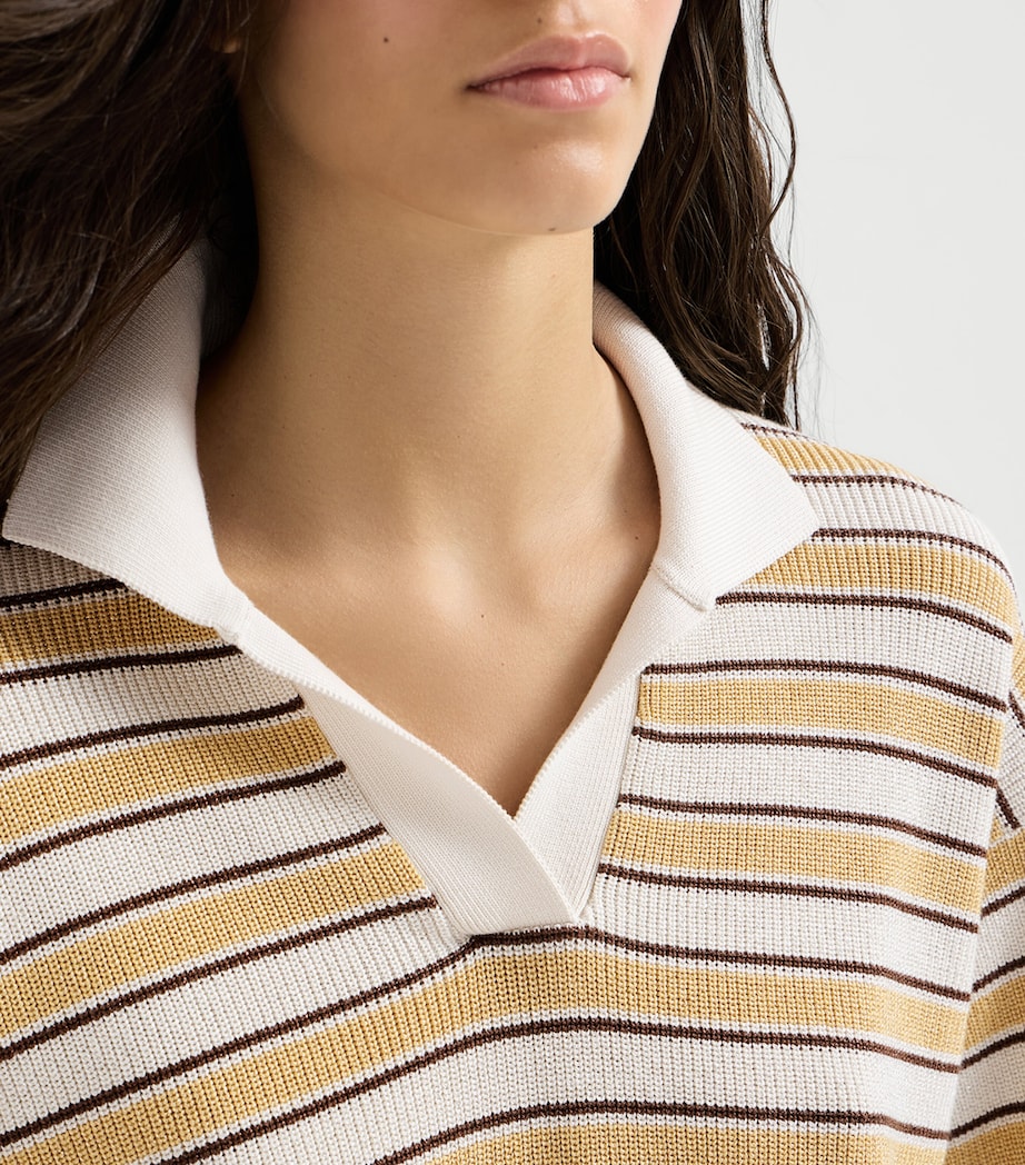 Brunello Cucinelli Womens Cotton-Blend Stripe Polo Sweater Image 6
