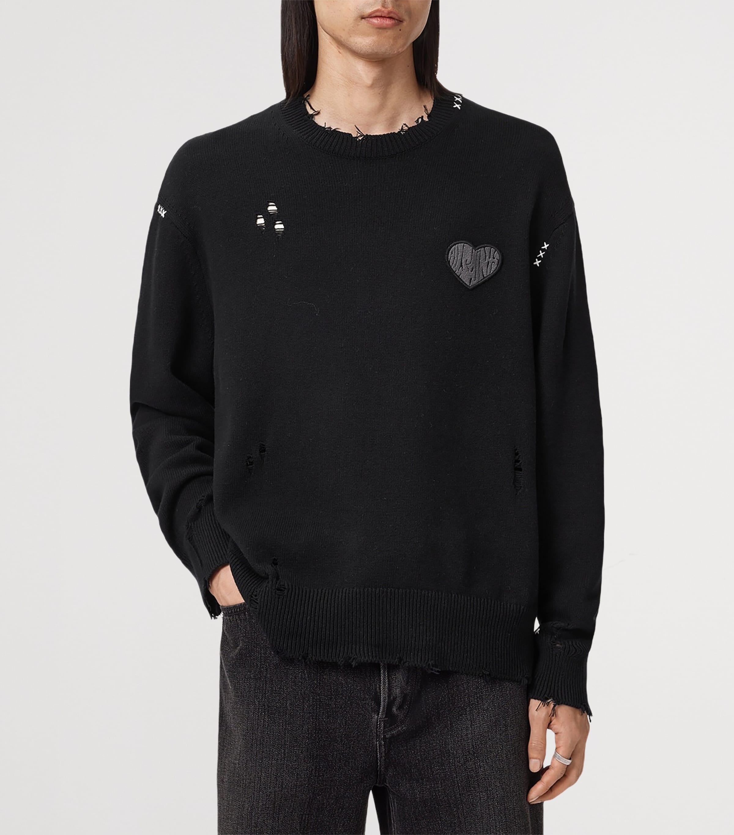 Cotton Distressed Theo Sweater BLACK Image 5