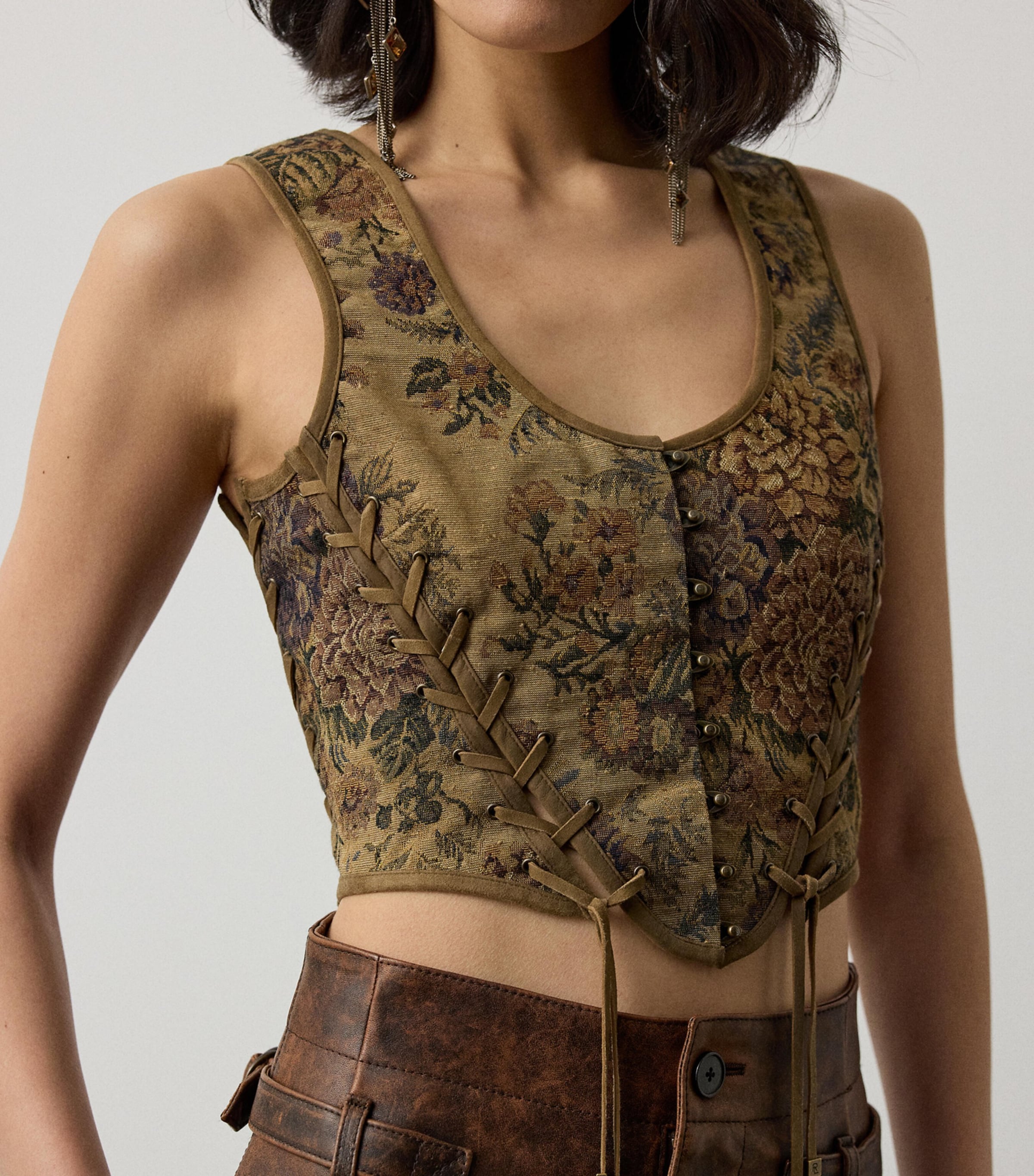 Ralph Lauren Collection Womens Sleeveless Thurlow Corset Top Warm Taupe Multi Image 5