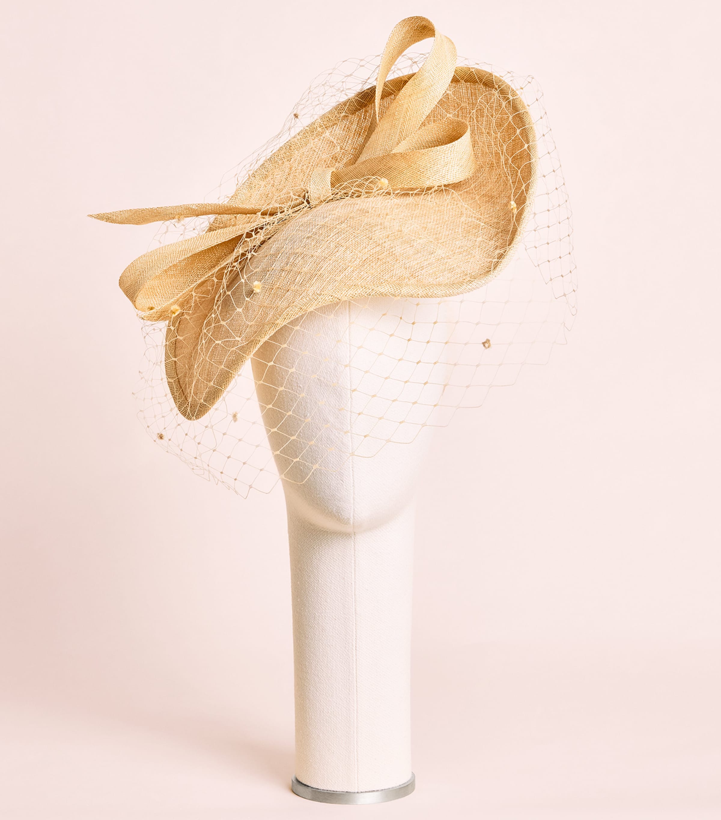 Rachel Trevor-Morgan Straw Leaf Disk and Veil Fascinator Gold Image 2