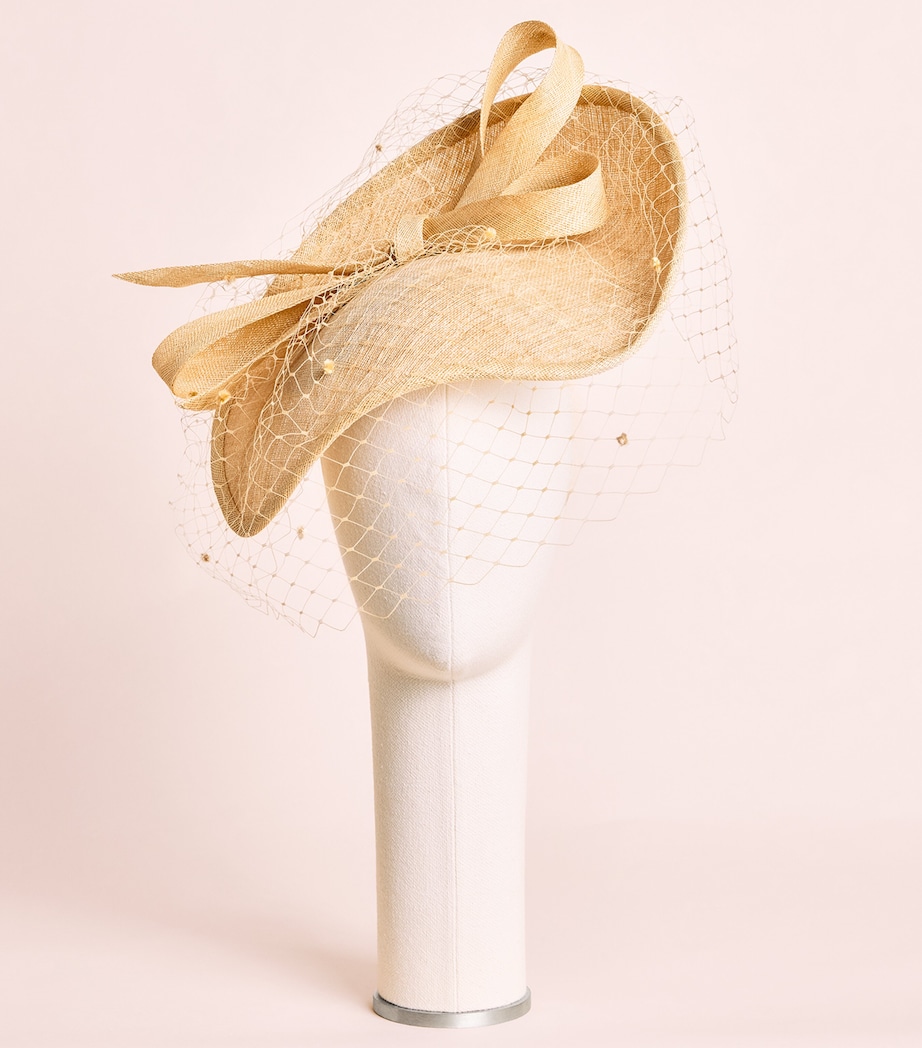 Rachel Trevor-Morgan Straw Leaf Disk and Veil Fascinator Gold Image 2