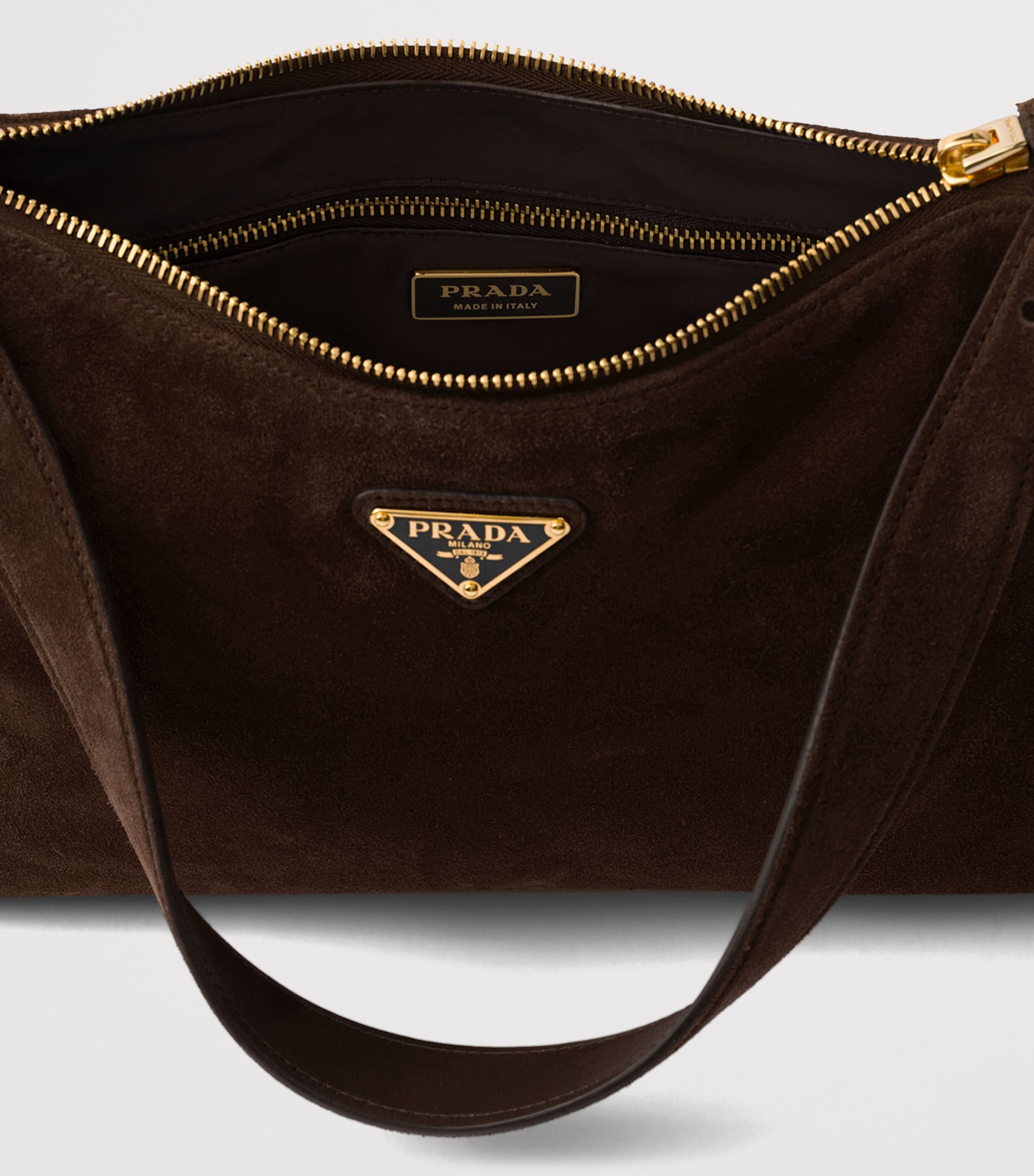 Prada Womens Medium Suede Aimée Shoulder Bag Brown Image 4