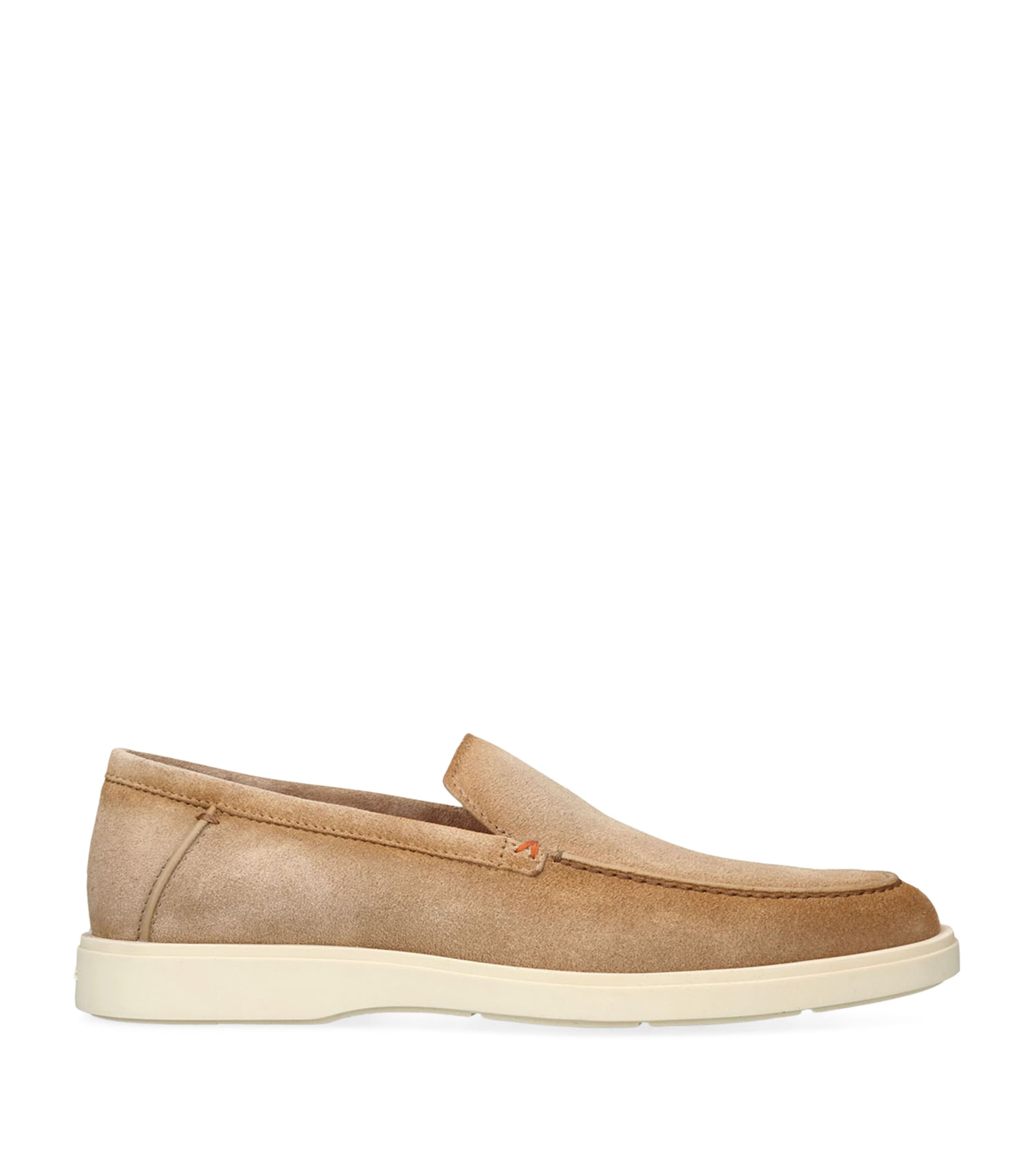 Shop Santoni Suede Detroit Low-top Loafers In Beige