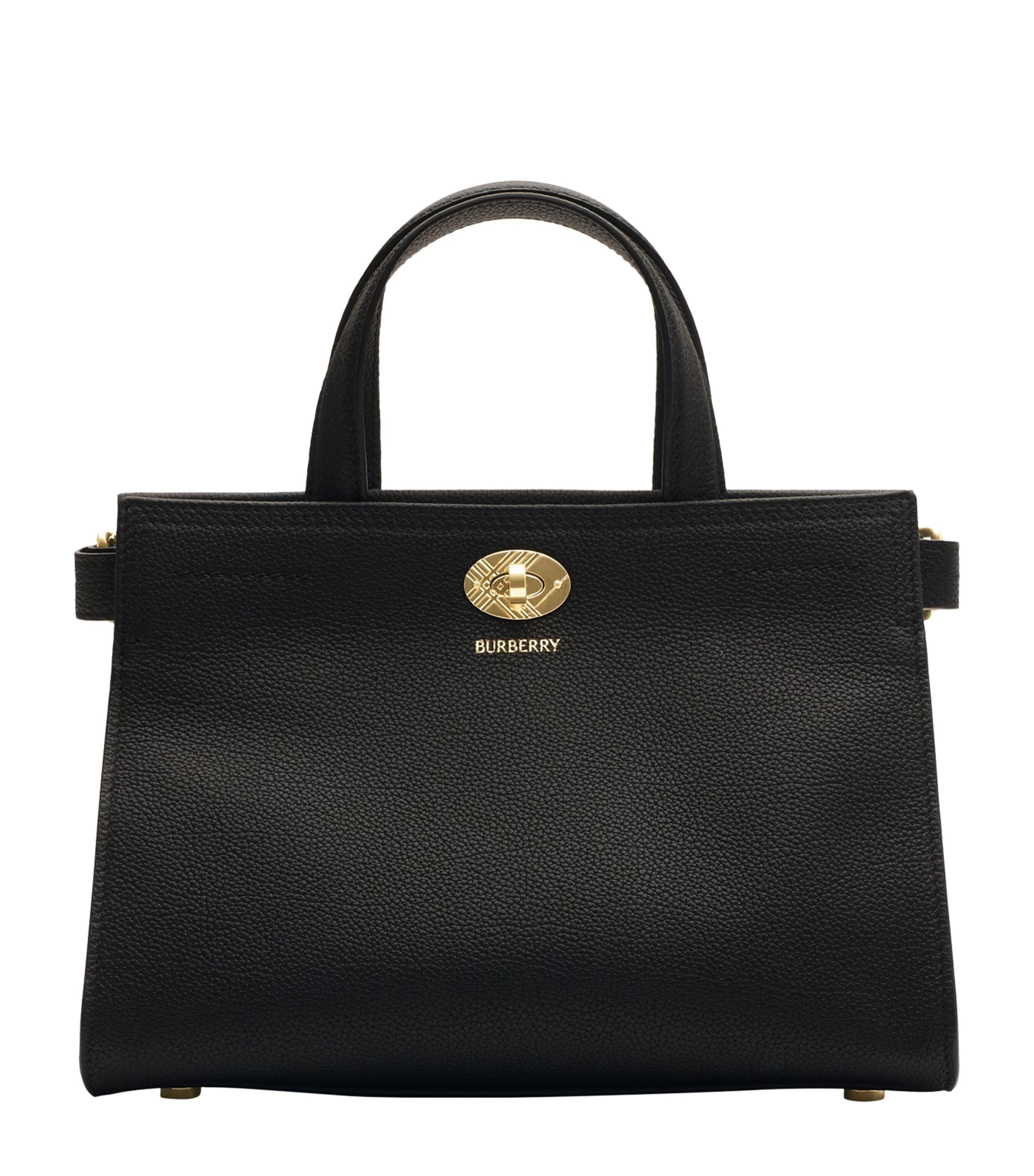 Burberry Mini Cotswold Grained Leather Top Handle Bag In Black