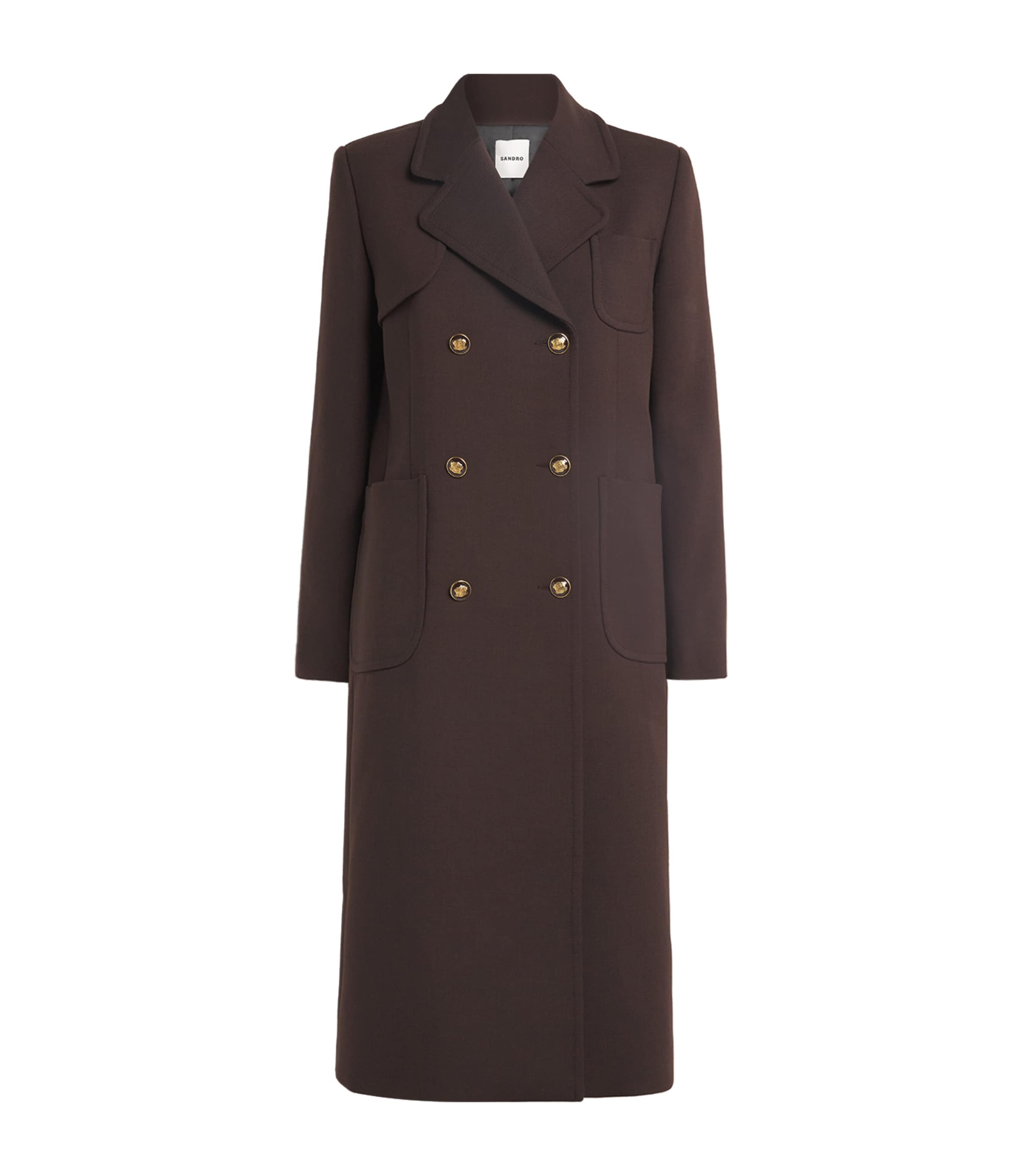 Sandro Virgin Wool-blend Double-breasted Overcoat In Brown