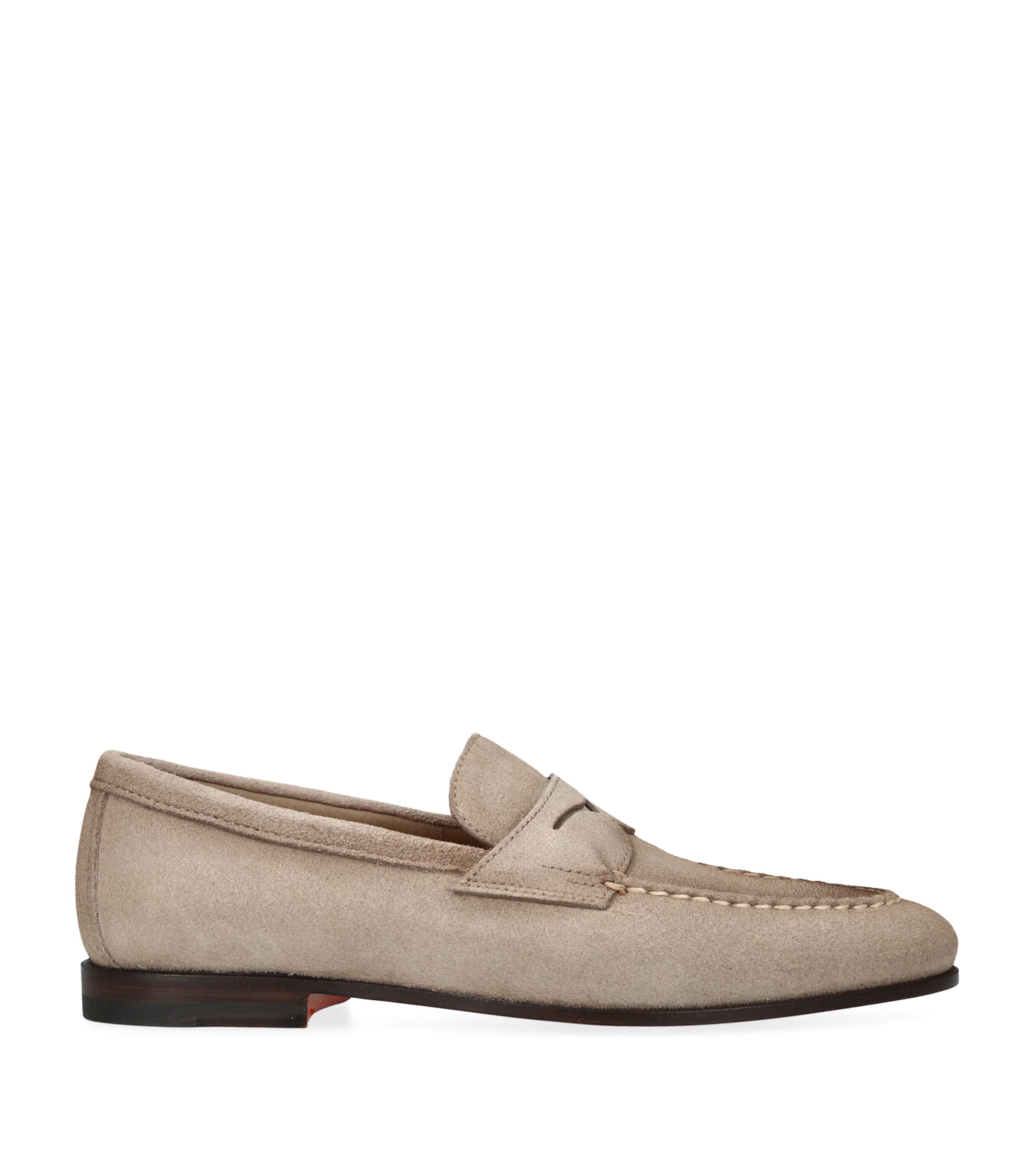 Shop Santoni Suede Carlos Penny Loafers In Brown