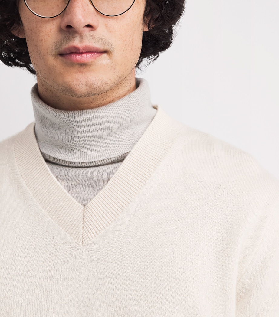 Cashmere V-Neck Sweater BEIGE E GRIGIO CHIAR Image 6