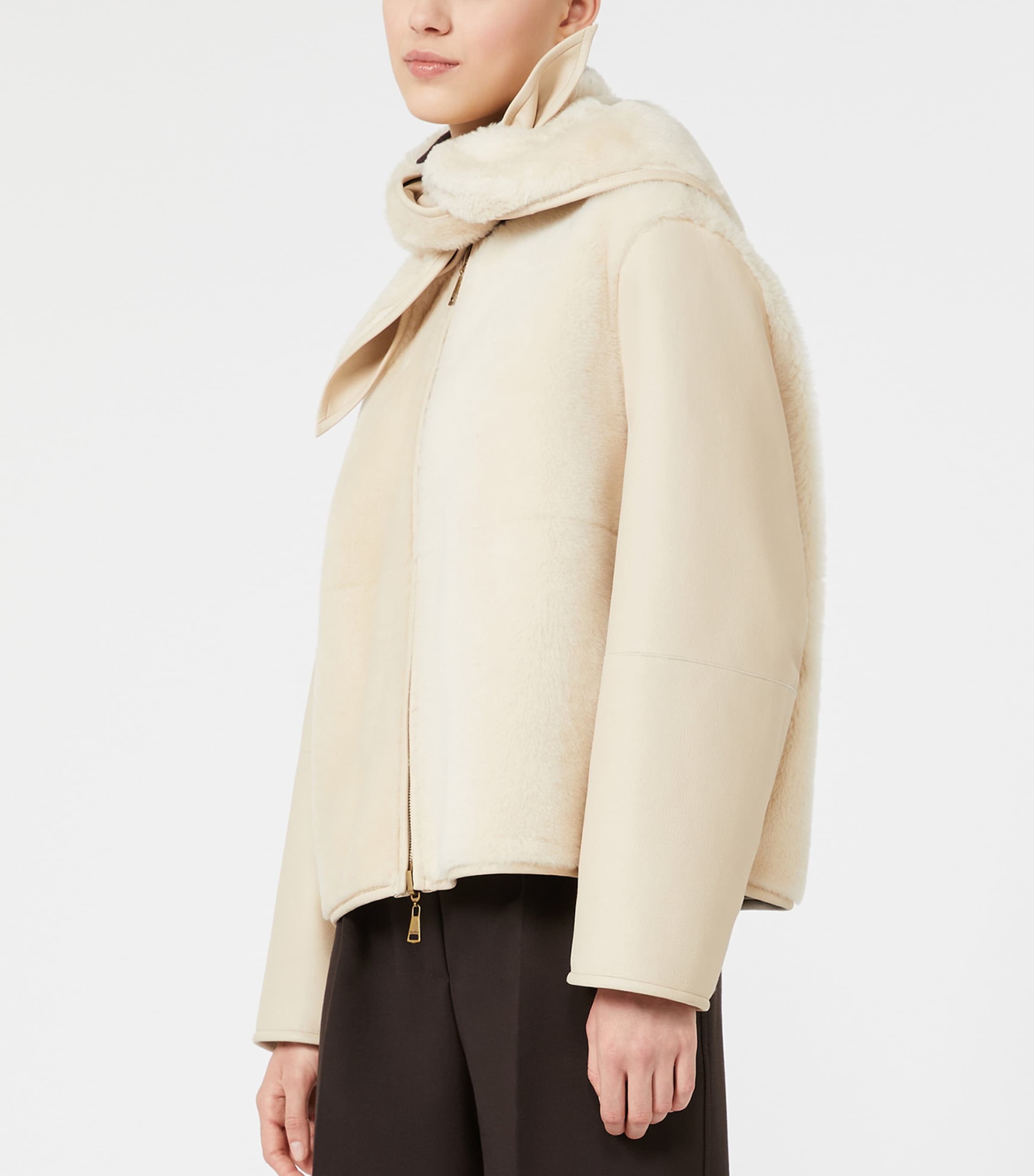Max Mara Womens Shearling Coat Ivory Image 5