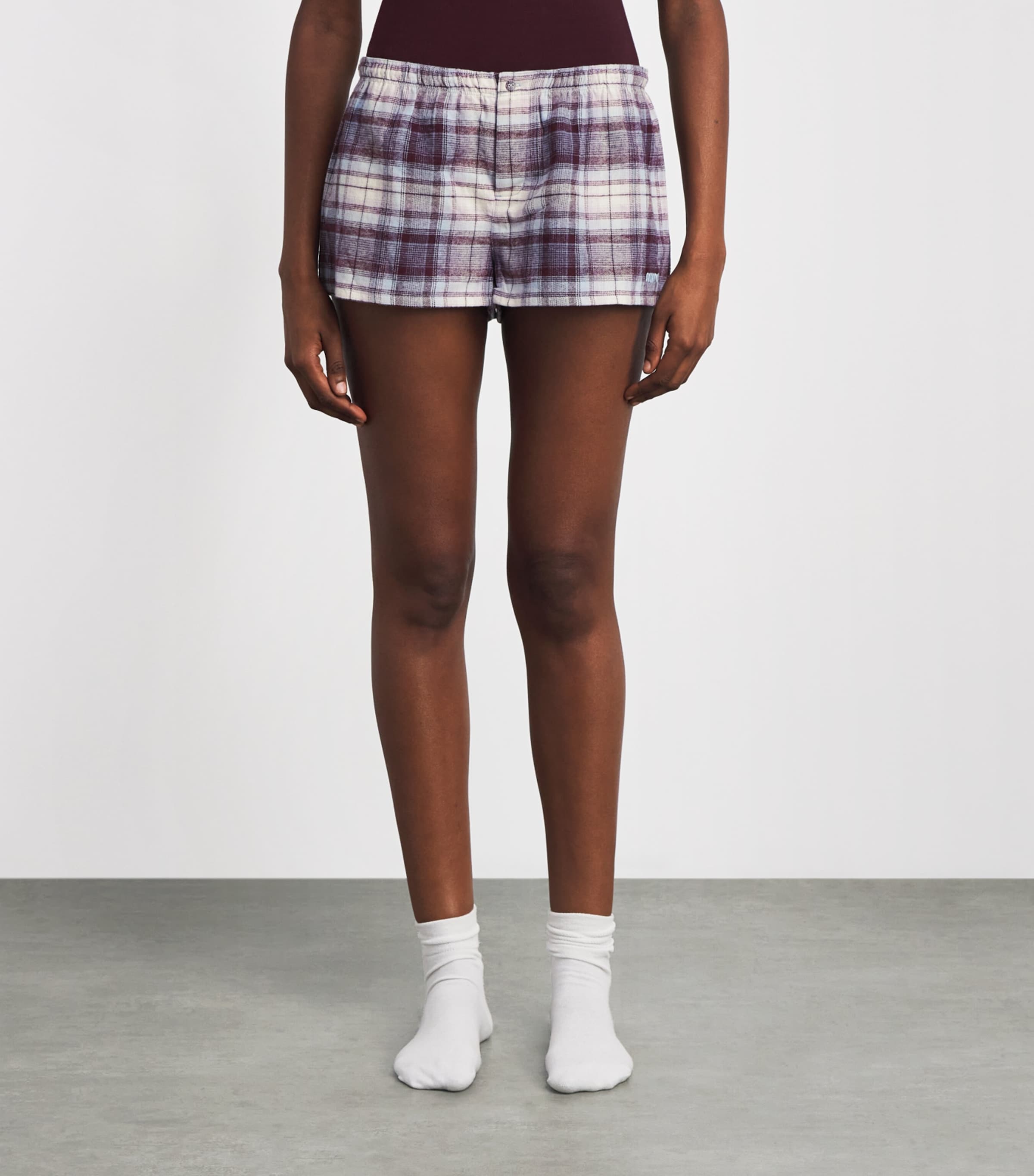 Skims Womens Cotton Check Boxer Sleep Shorts Iris Mica Plaid Image 4