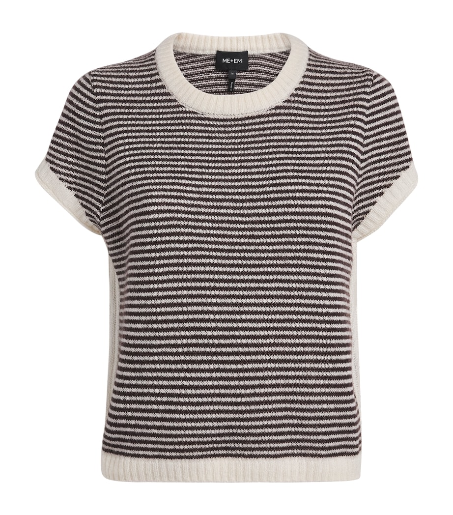 ME+EM Womens Merino Wool-Blend Stripe T-Shirt Cream/cocoa Brown Image 1