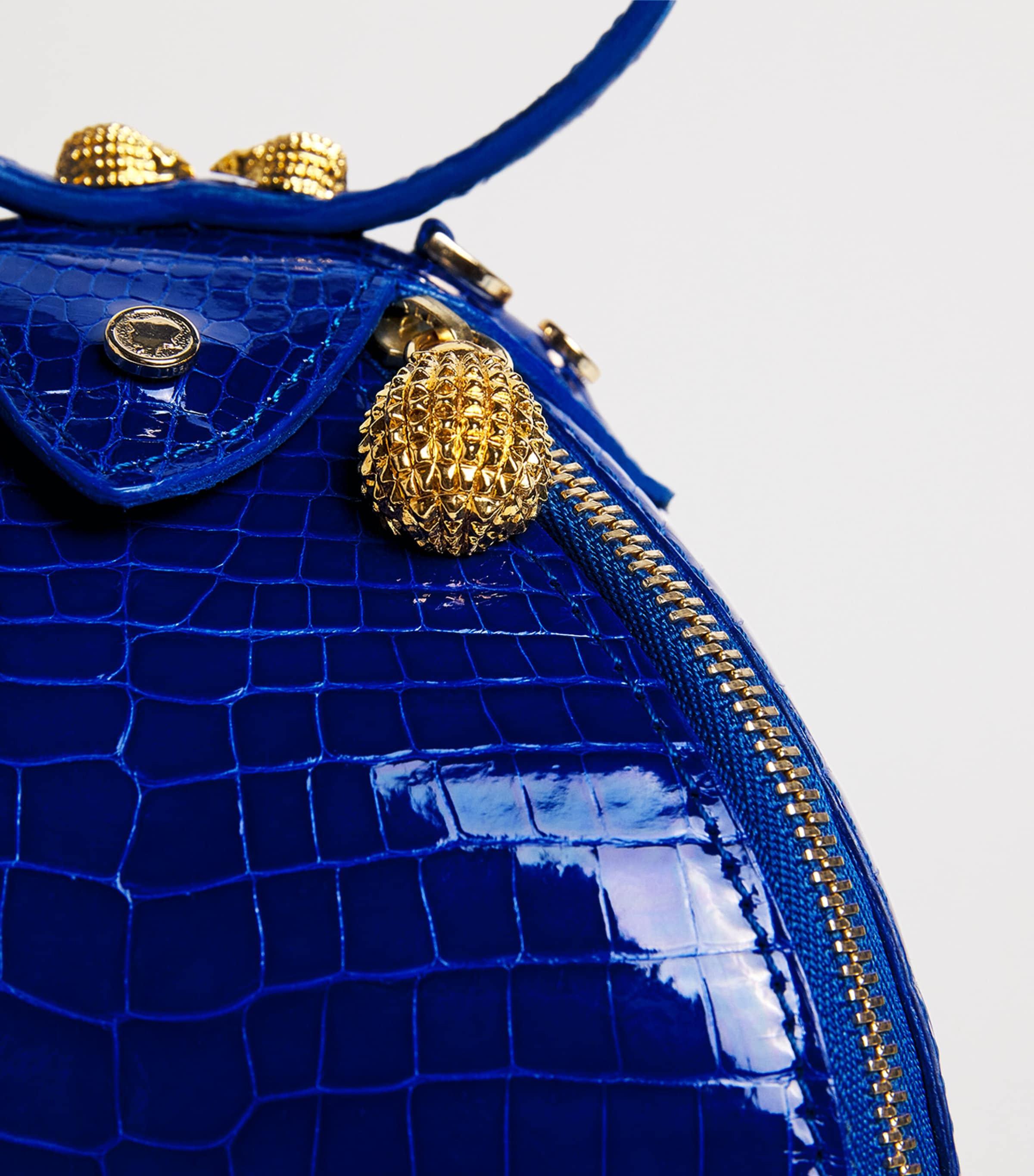 Ethan K Crocodile Leather Duchess Top-Handle Bag Electric Blue Image 6