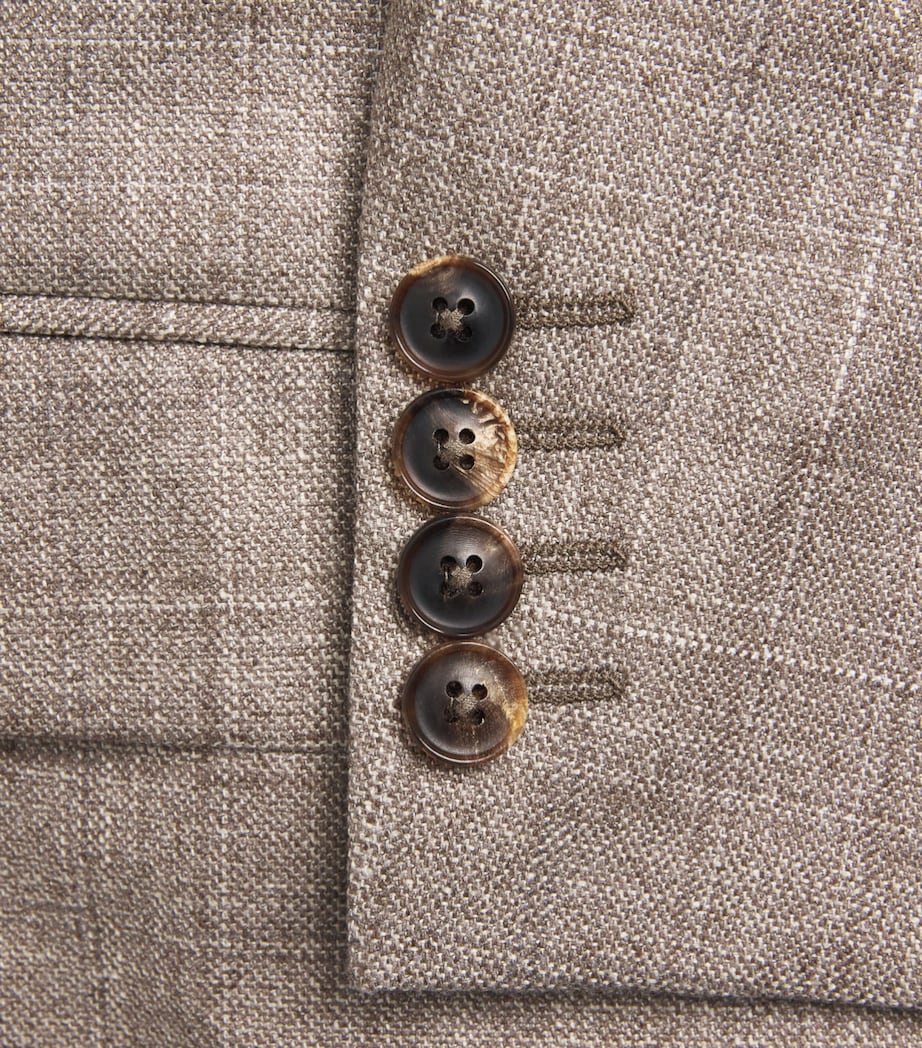 Canali Mens Silk-Cashmere Check Blazer Beige Image 6