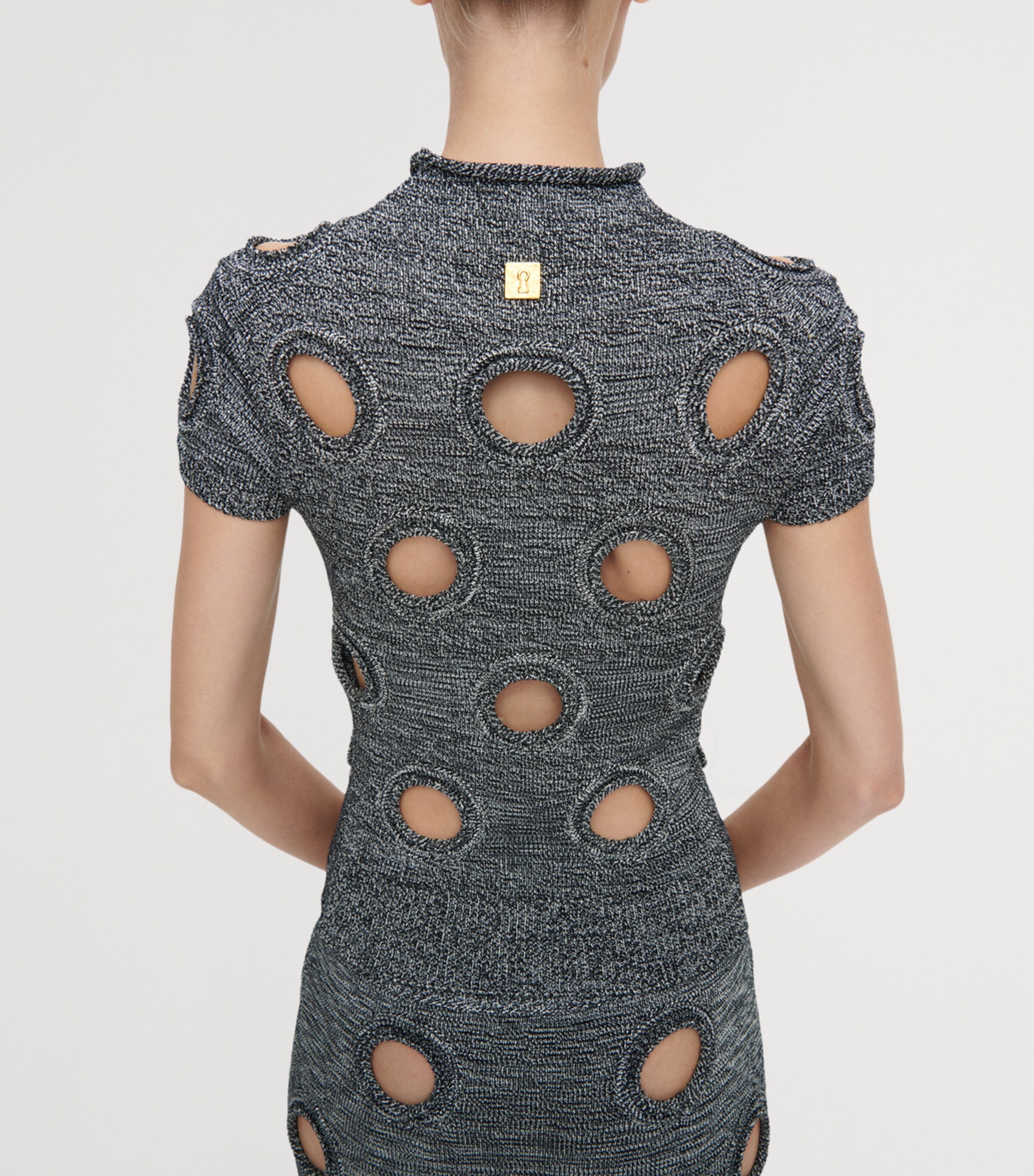 Schiaparelli Womens Knitted Polka-Dot T-Shirt Grey Image 3