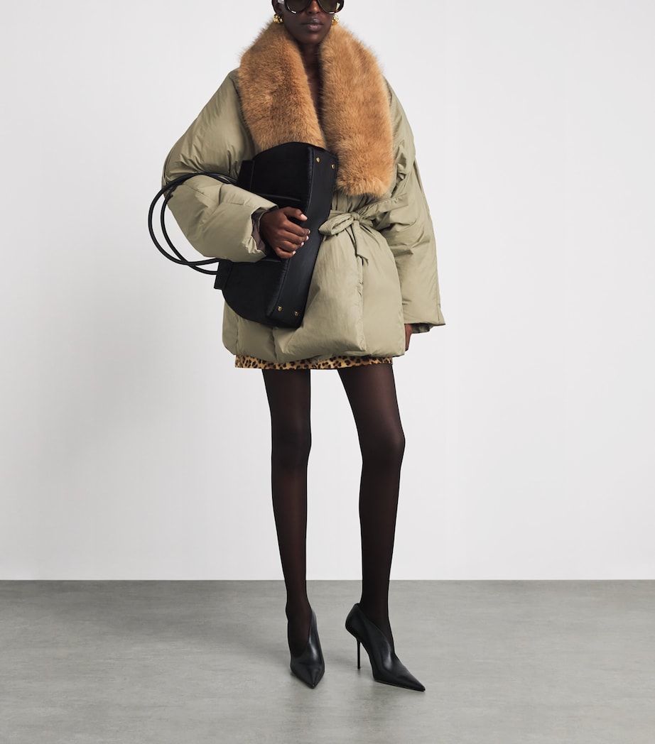 Source Unknown Womens Down Faux-Fur-Trim Egizio Puffer Jacket Khaki Image 2