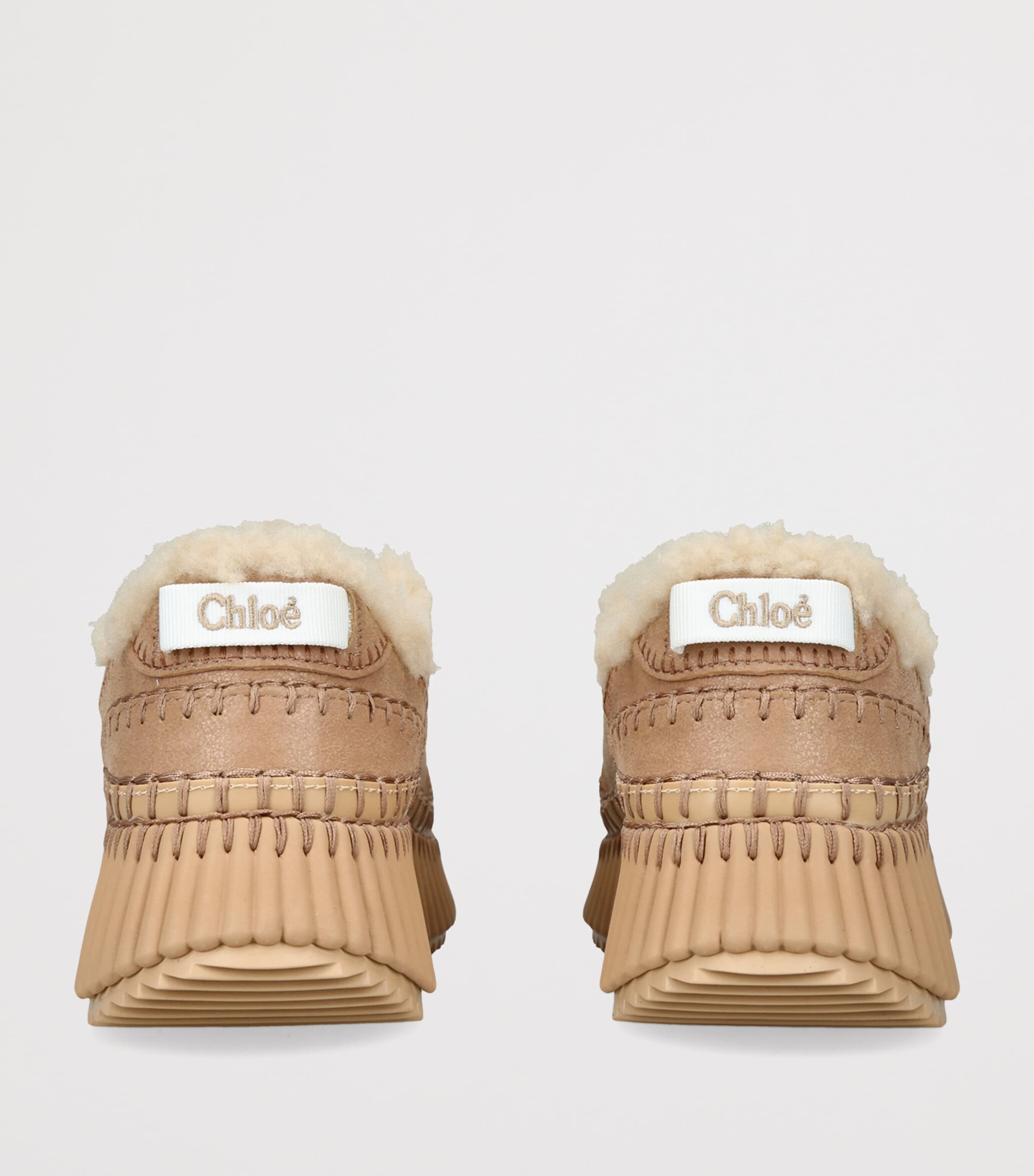 Chloé Leather Shearling Nama Runner Sneakers Tan Image 4