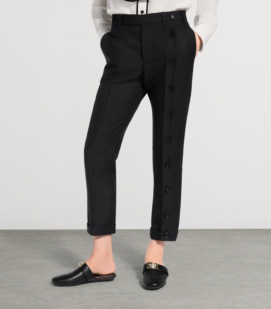 LOUIS VUITTON Womens Mohair-Wool Buttton-Leg Tailored Trousers Black Image 3