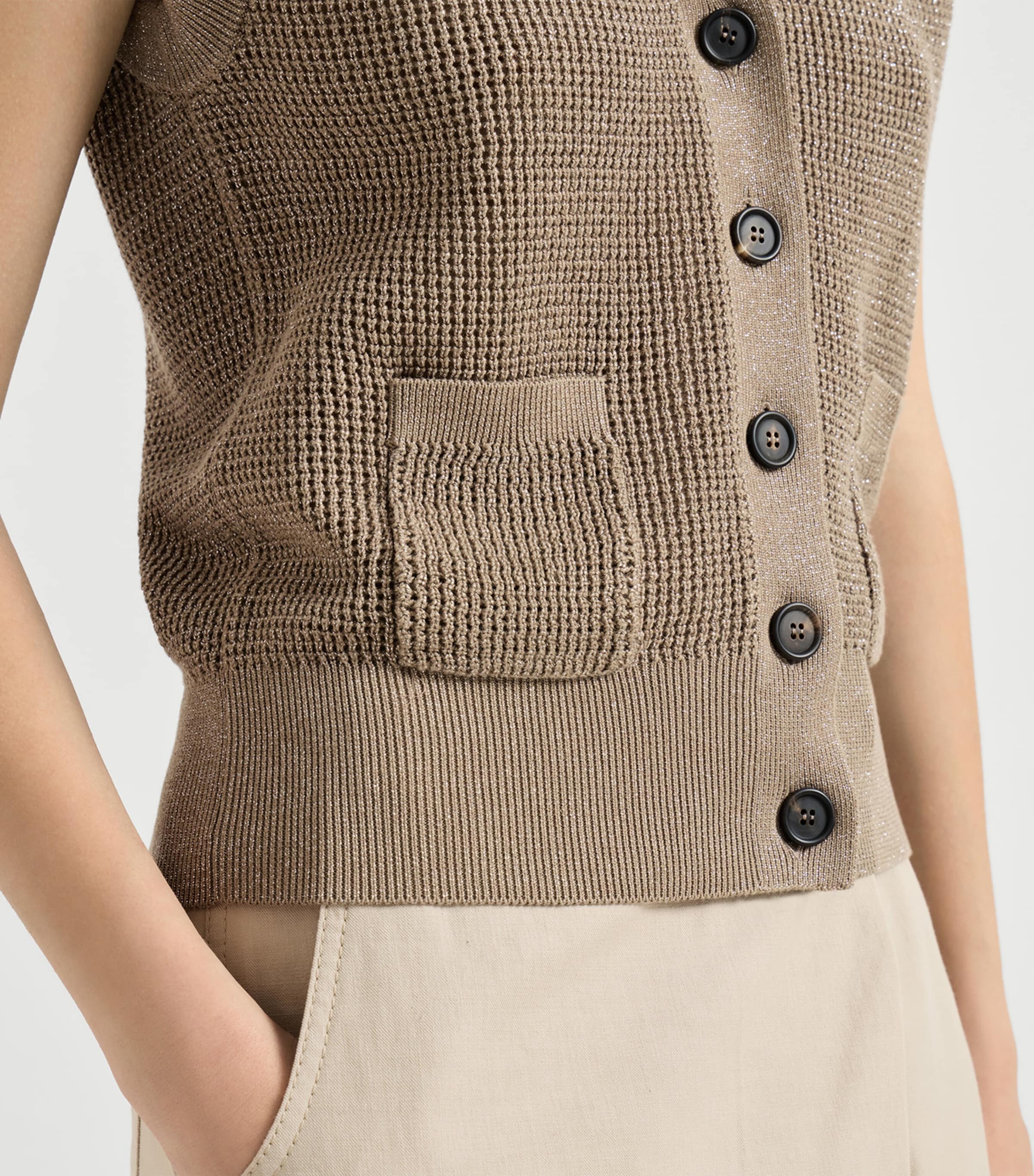 Cotton-Blend Sleeveless Cardigan CCJ17 Image 6