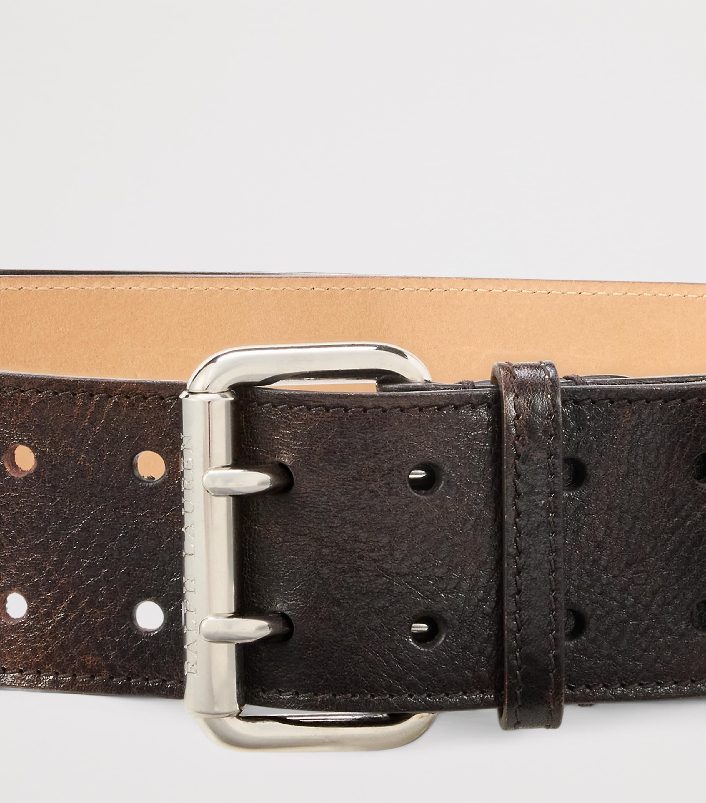 Ralph Lauren Collection Distressed Calfskin Belt Vintage Brown Image 3
