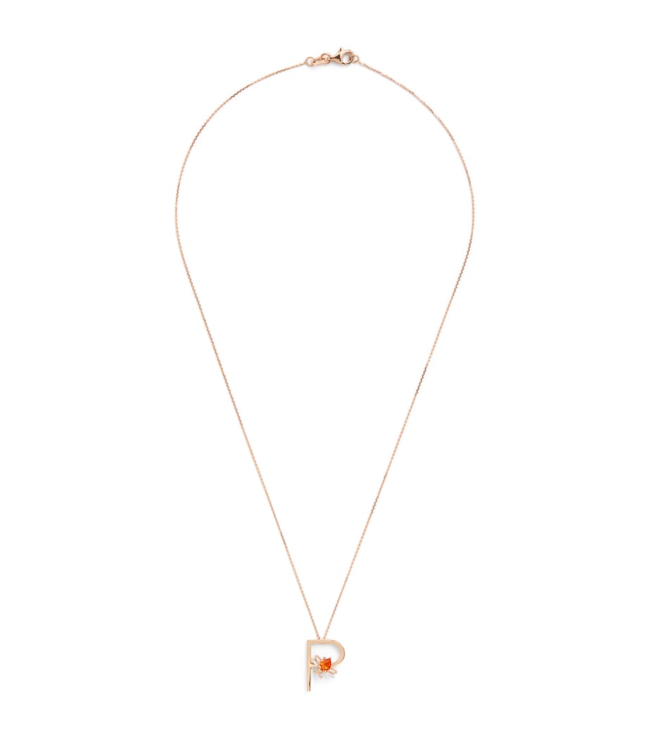 Rose Gold, Diamond and Citrine Letter ‘P’ Necklace ORANGE Image 1