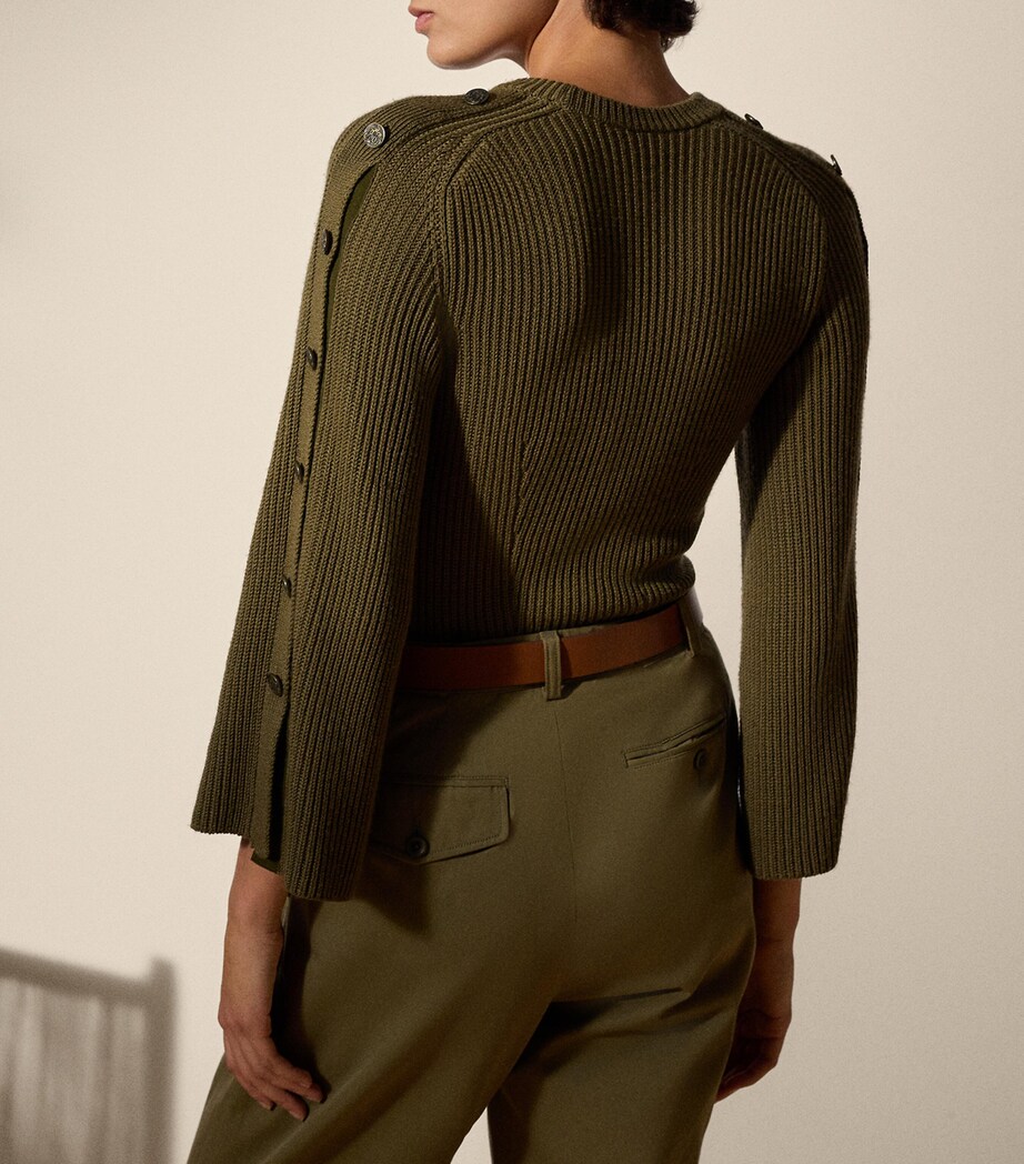 Wool-Silk Button-Sleeve Sweater MOSS Image 4