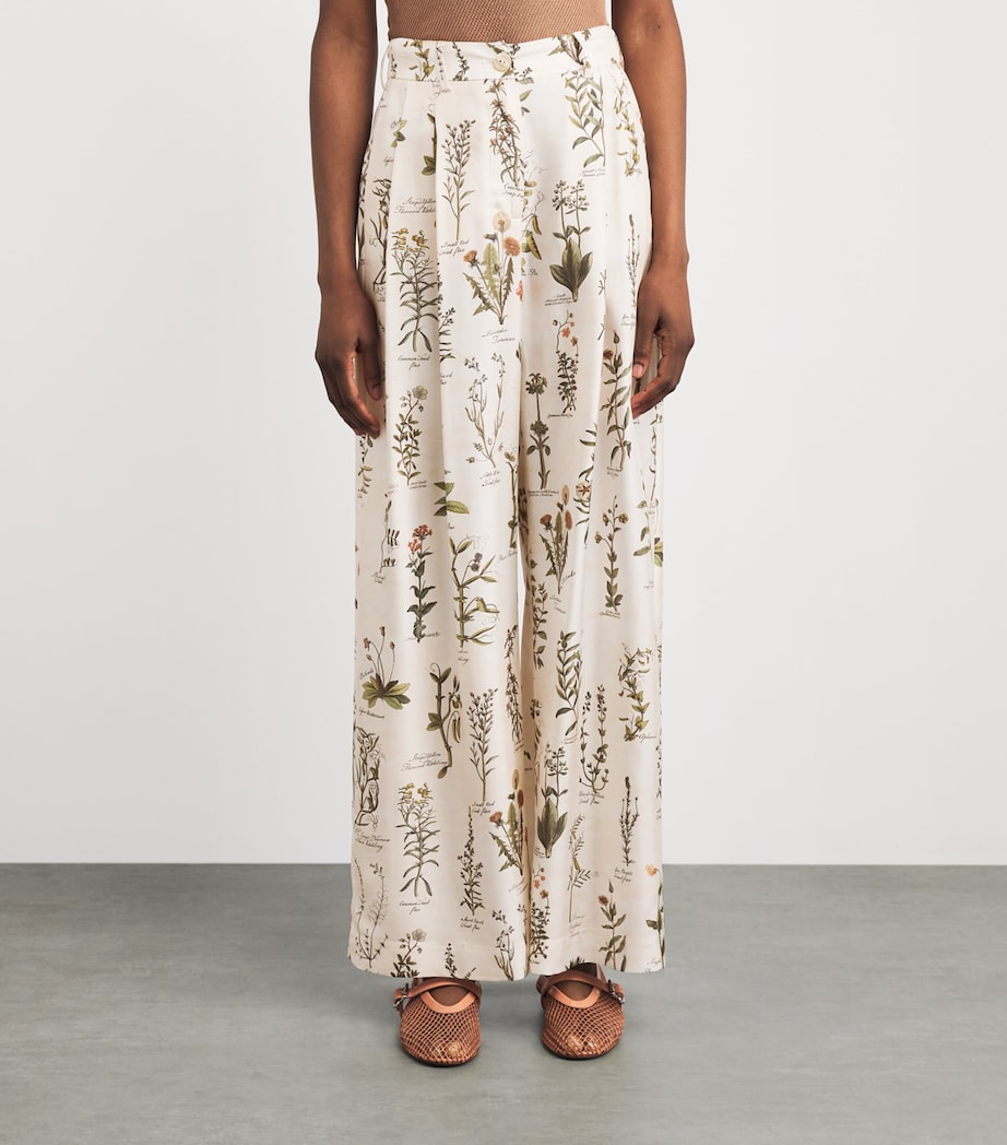 Colombo Womens Silk Floral Wide-Leg Trousers Grey Image 4