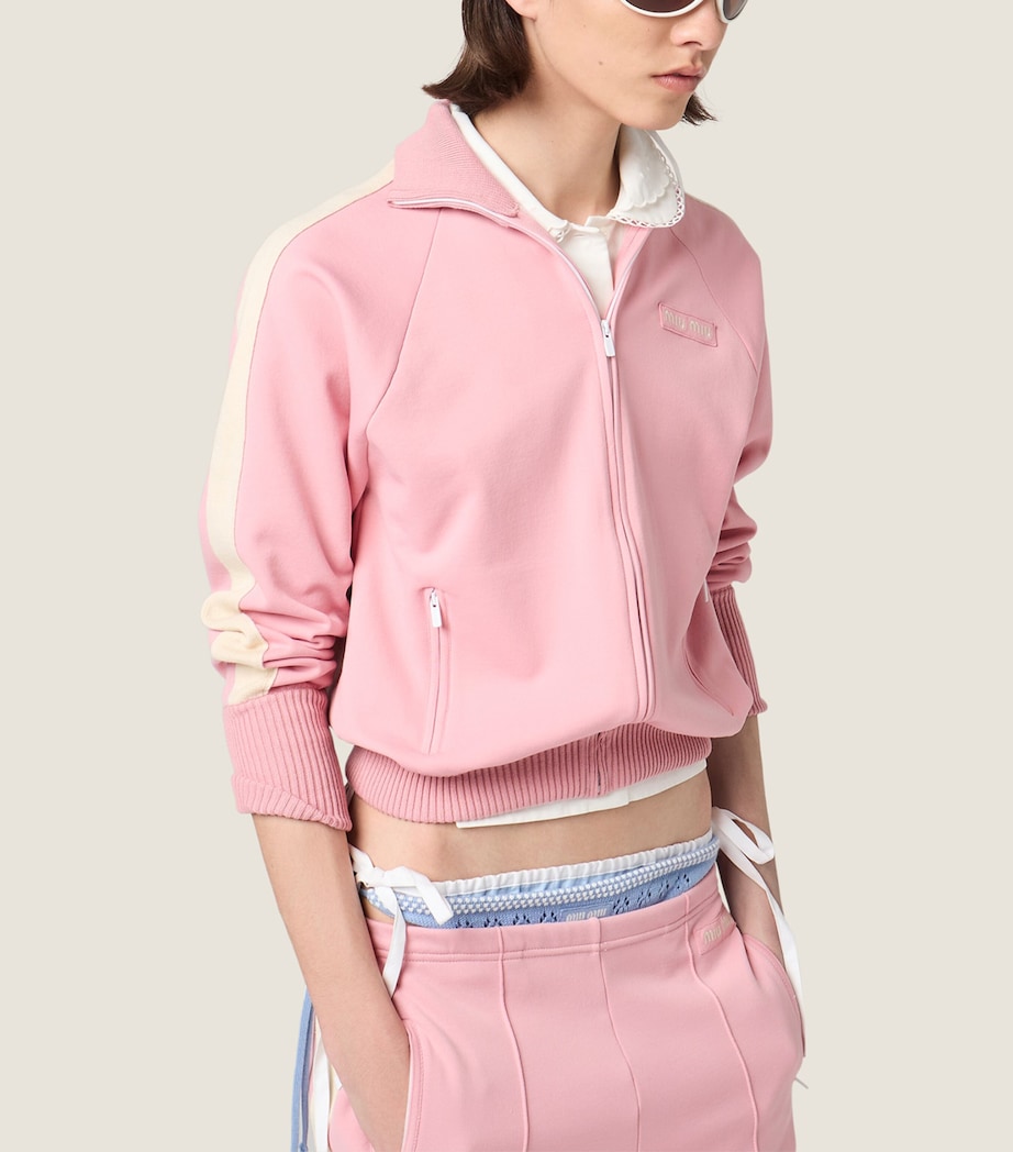 Miu Miu Womens Technical Fabric Stripe Track Jacket Pink Image 2
