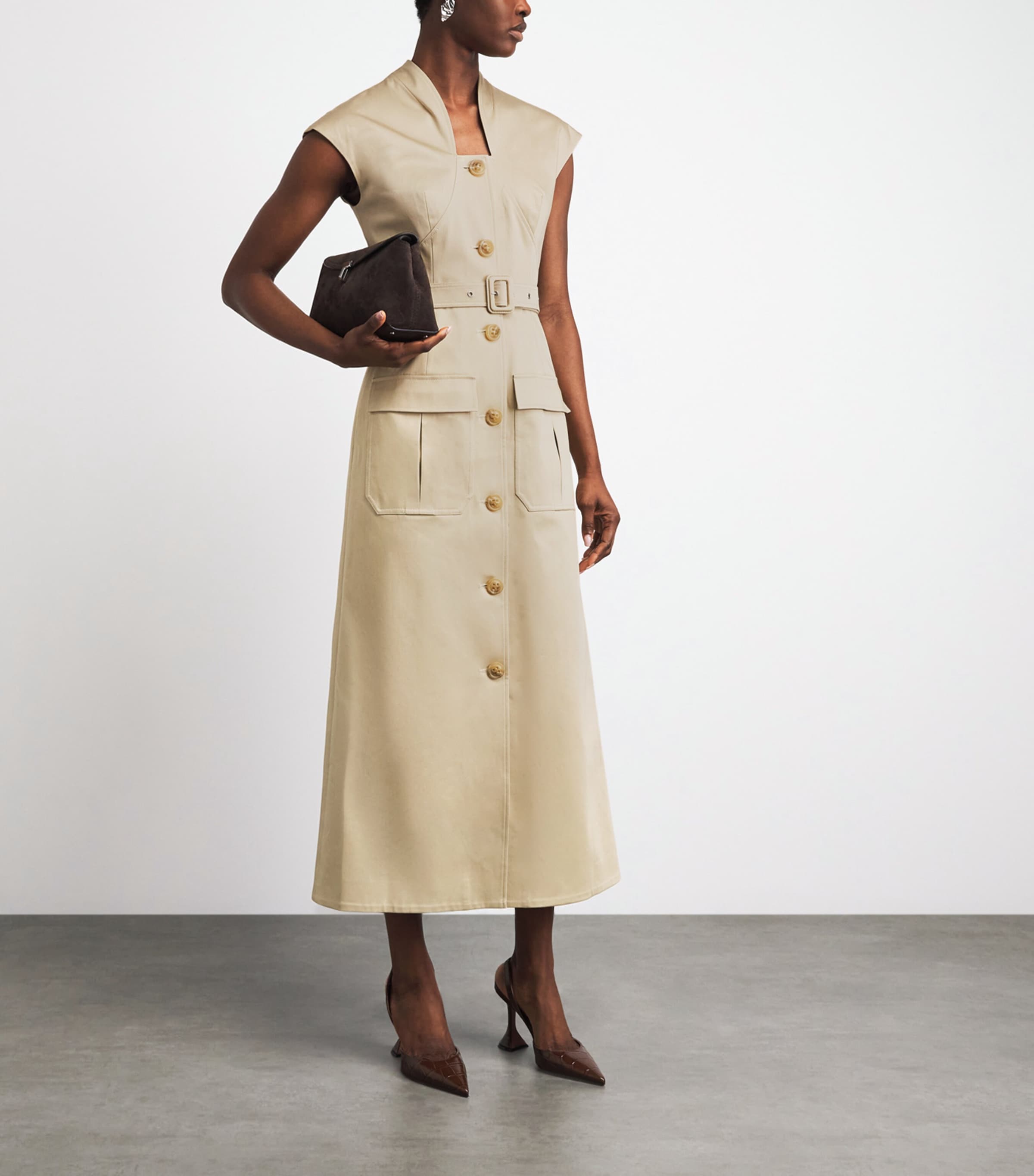 Huishan Zhang Womens Stretch-Cotton Nyx Midi Dress Camel Image 2