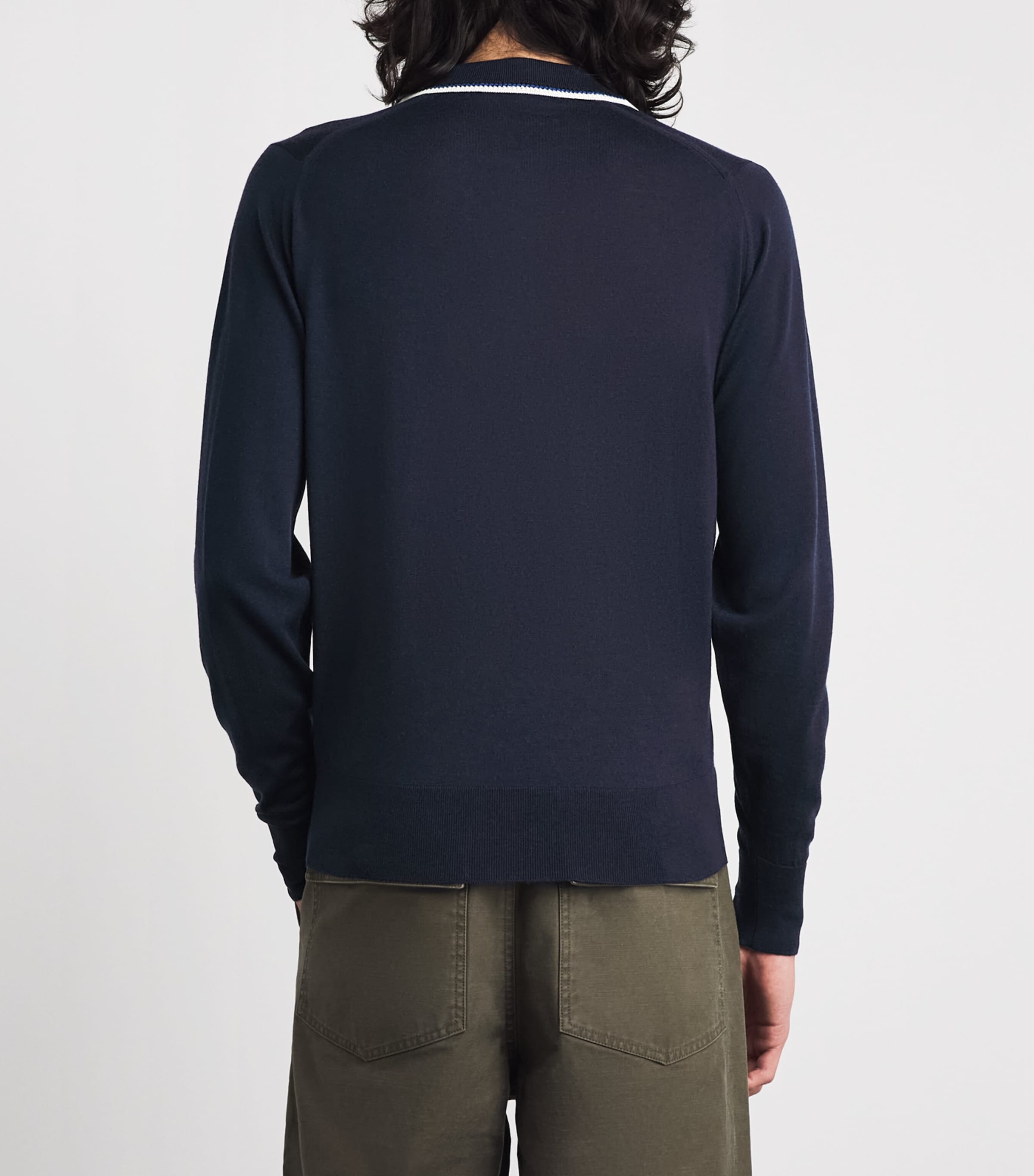 Wales Bonner Mens x John Smedley Merino Henry Polo Sweater Navy Image 5