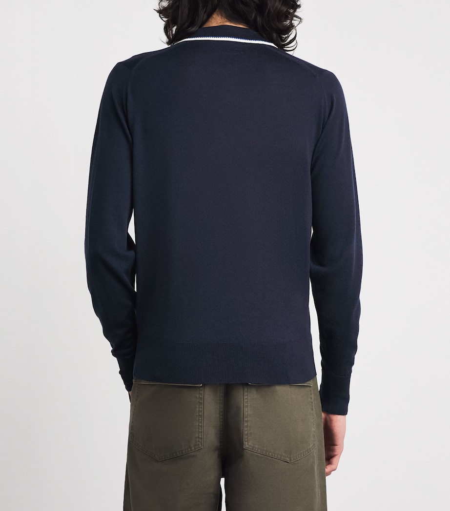 Wales Bonner Mens x John Smedley Merino Henry Polo Sweater Navy Image 5