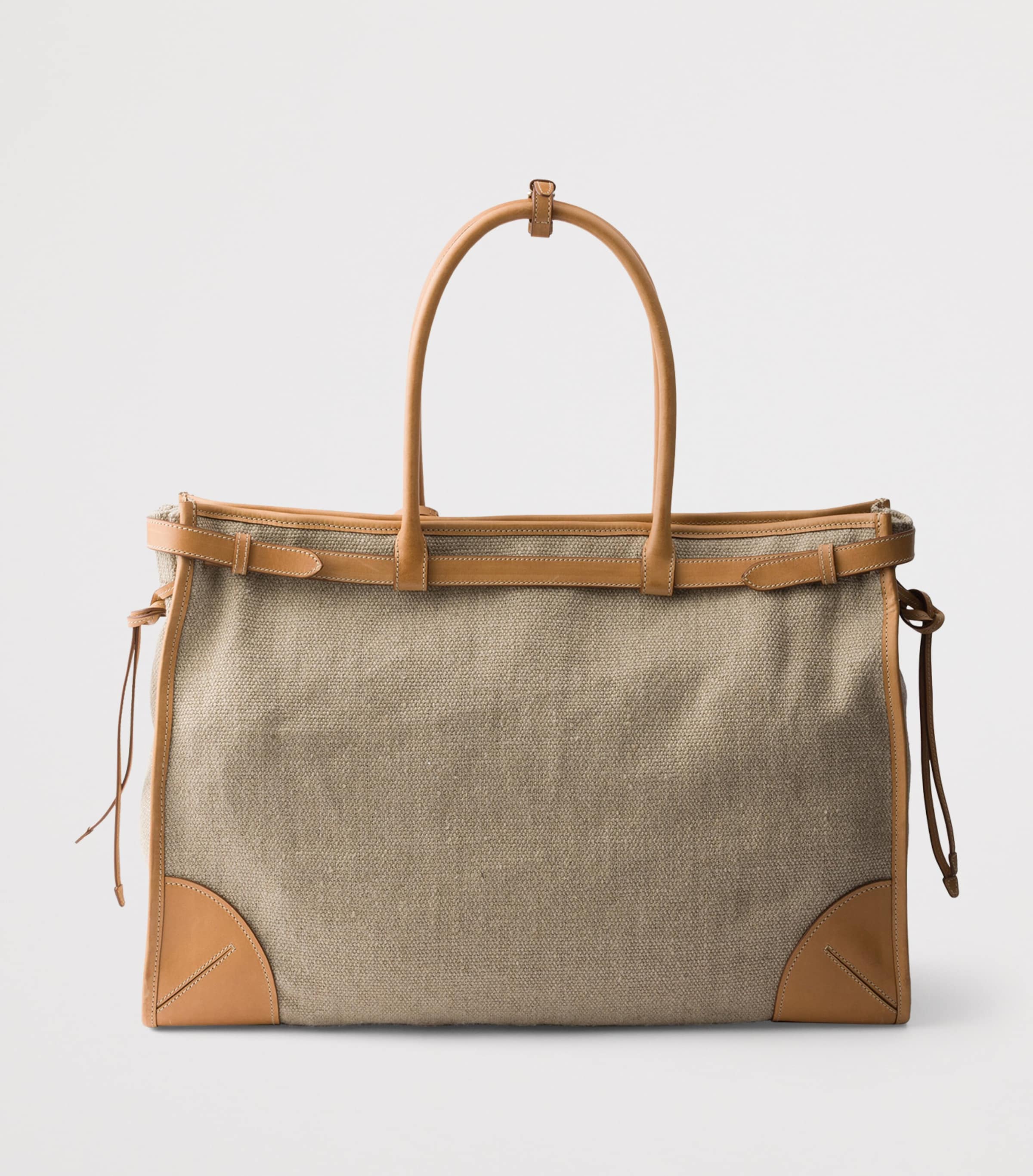 Prada Linen-Leather Route Tote Bag Neutral Image 6