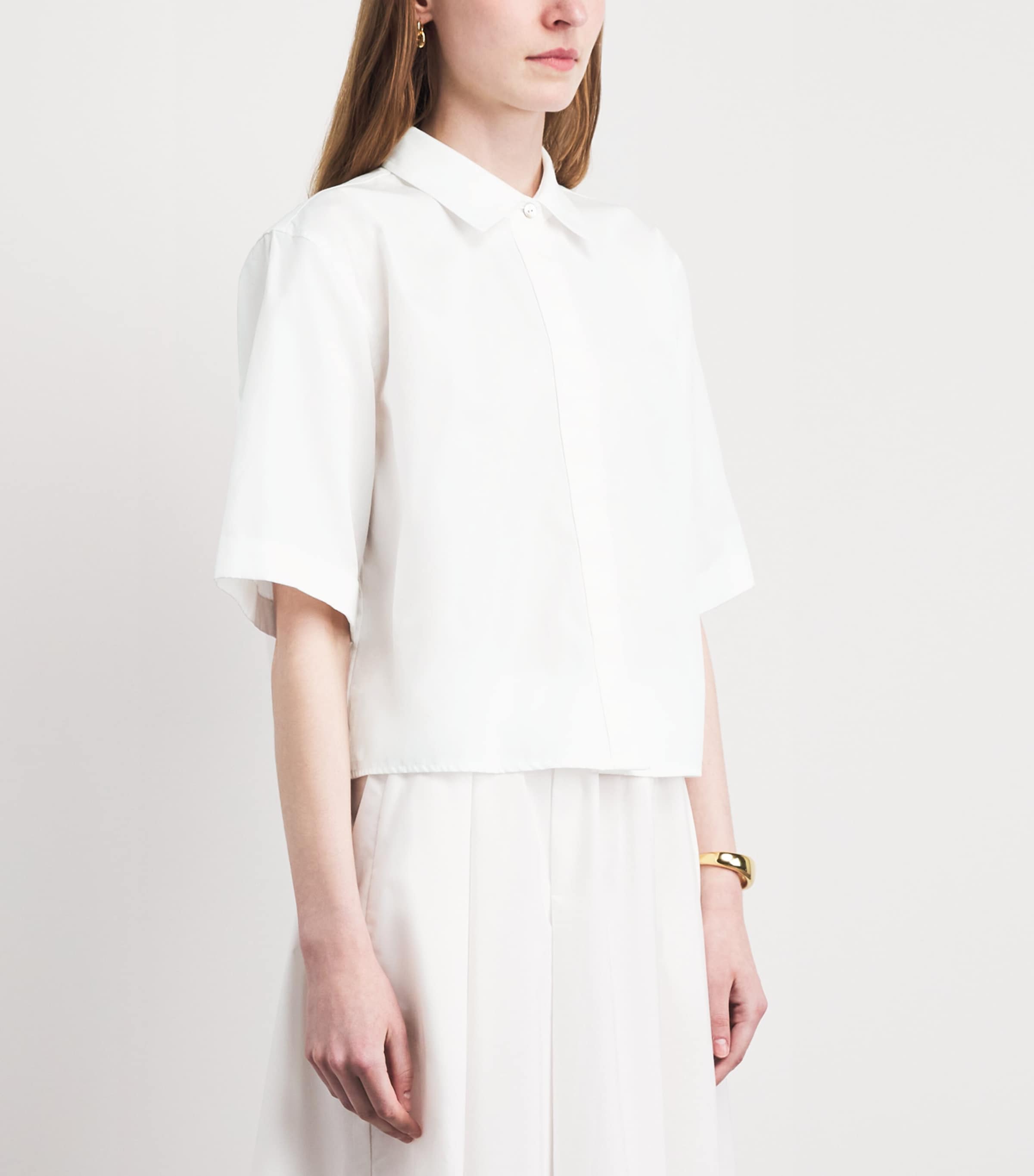 Vince Womens Cotton Scallop-Detail Shirt Optic White Image 4