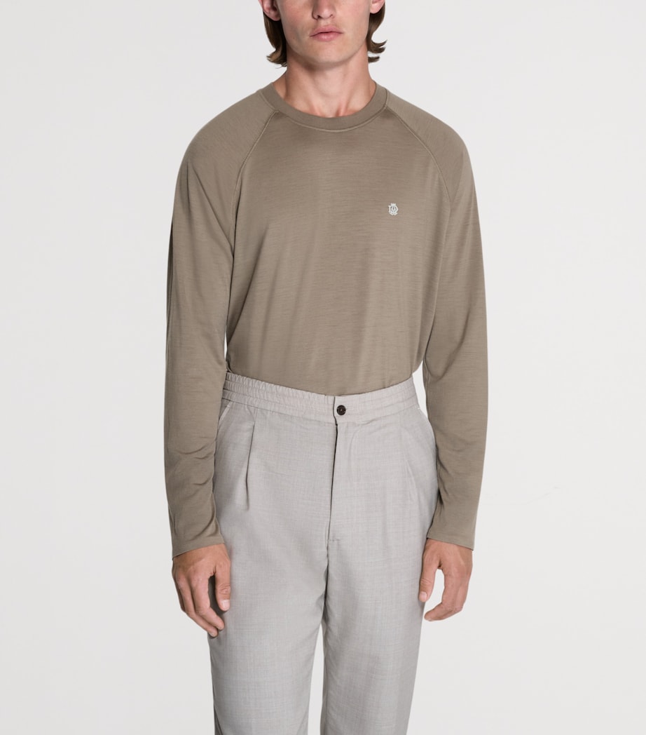 Dunhill Mens Wool-Cashmere Long-Sleeve T-Shirt Khaki Image 4