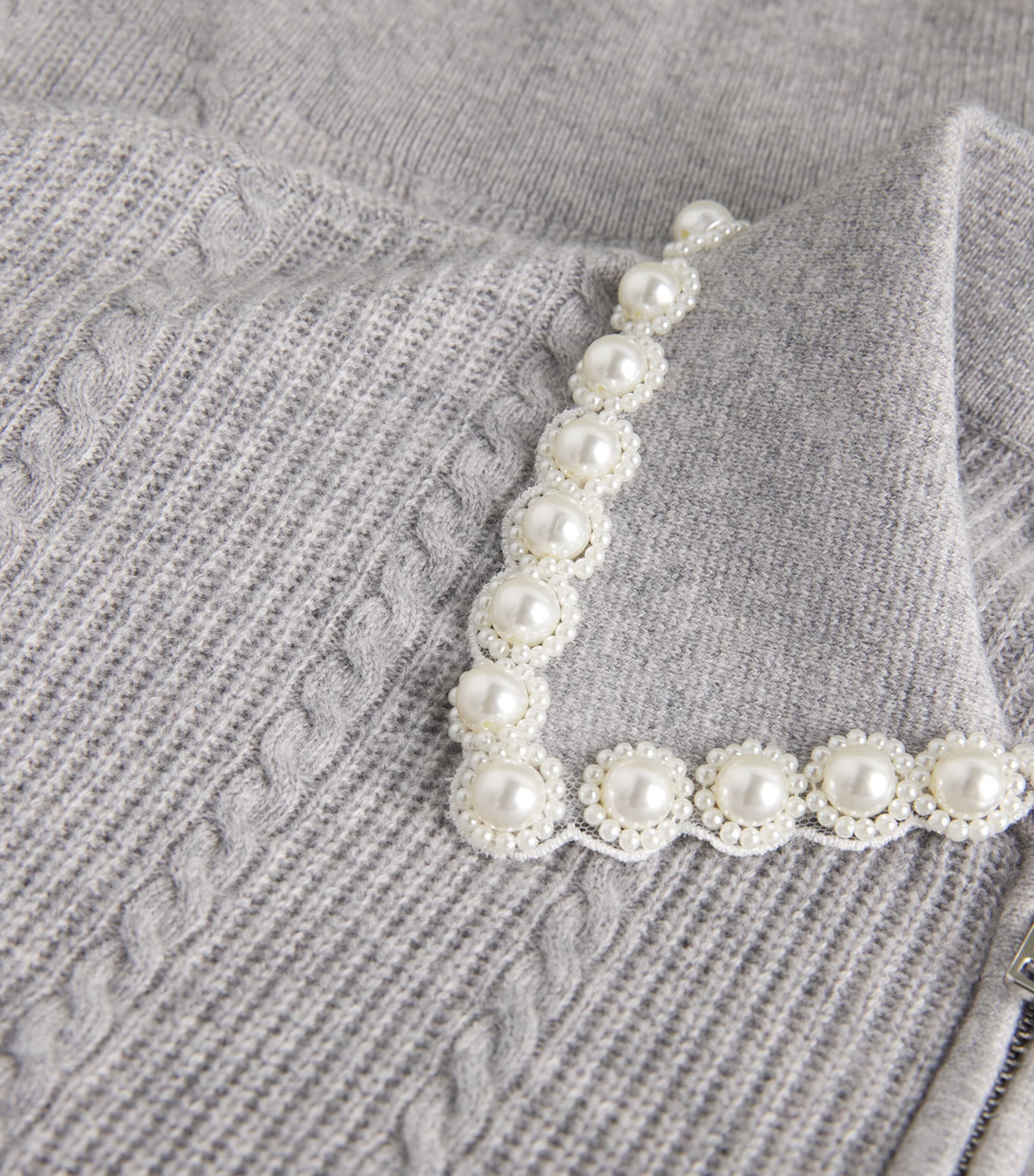 Wool-Cashmere Beaded-Collar Cardigan GREY Image 5