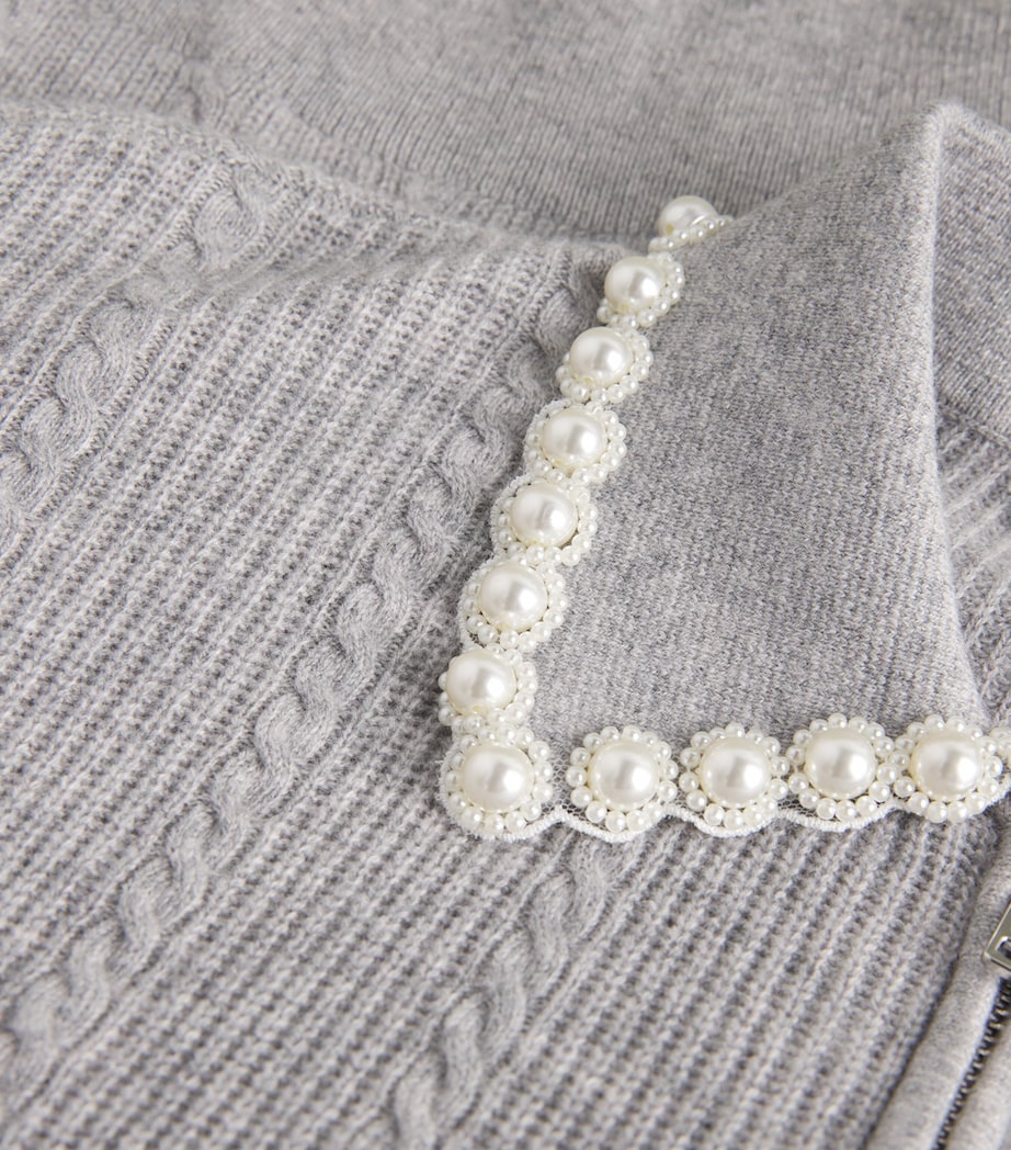 Wool-Cashmere Beaded-Collar Cardigan GREY Image 5