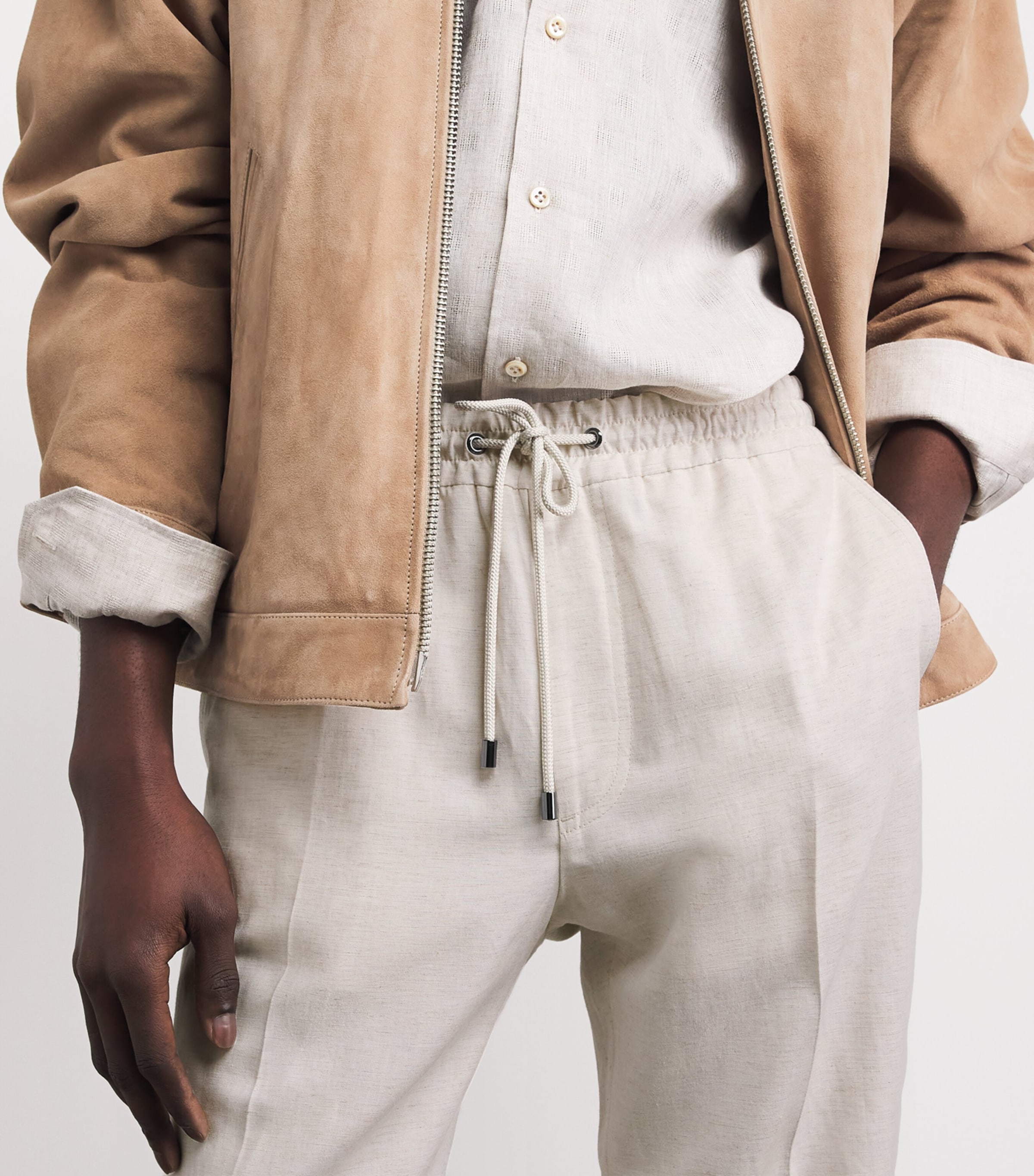 Pal Zileri Mens Lyocell-Linen Drawstring Trousers Natural Image 3