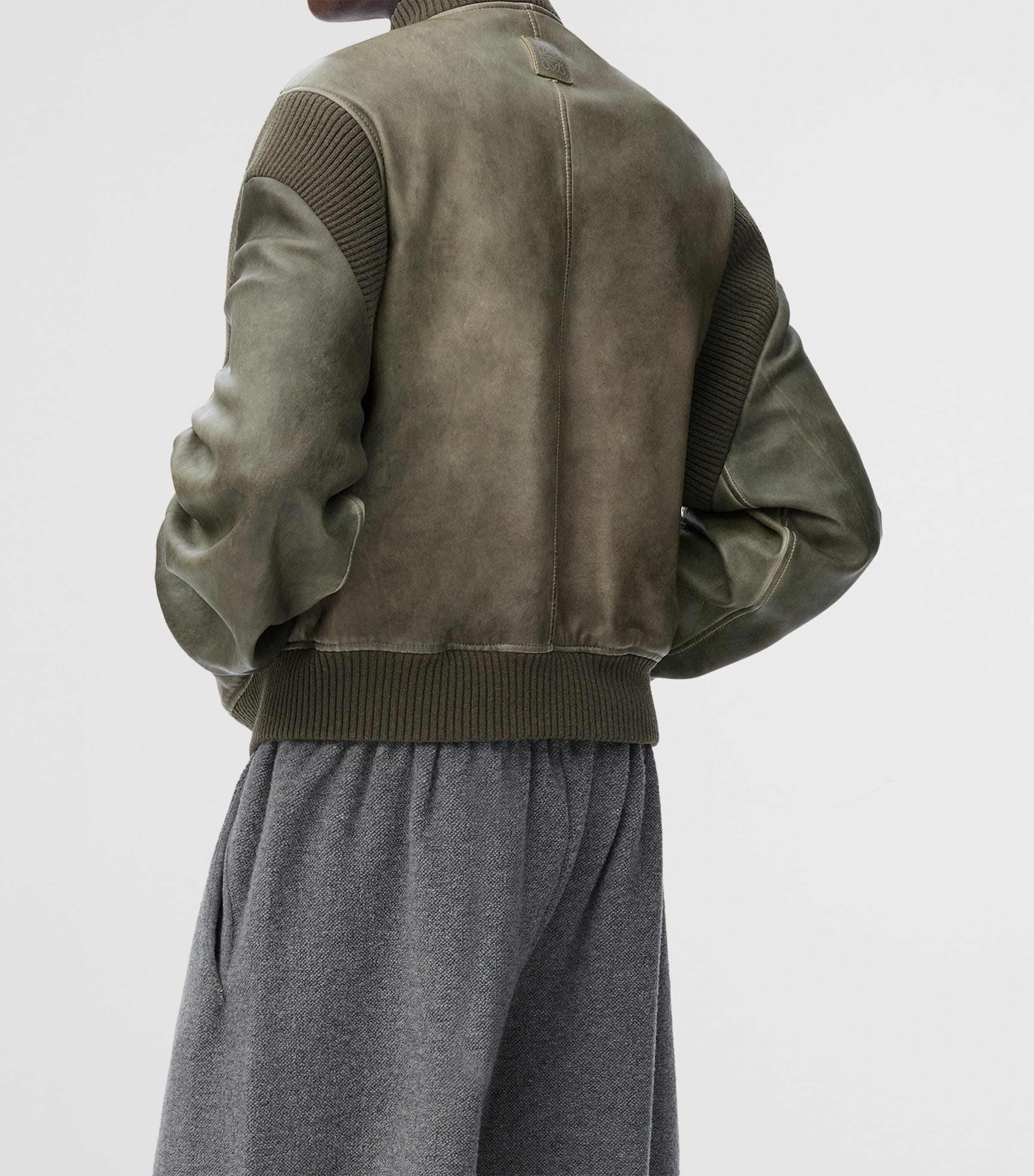 Nappa Leather Bomber Jacket KHAKI GREEN Image 3