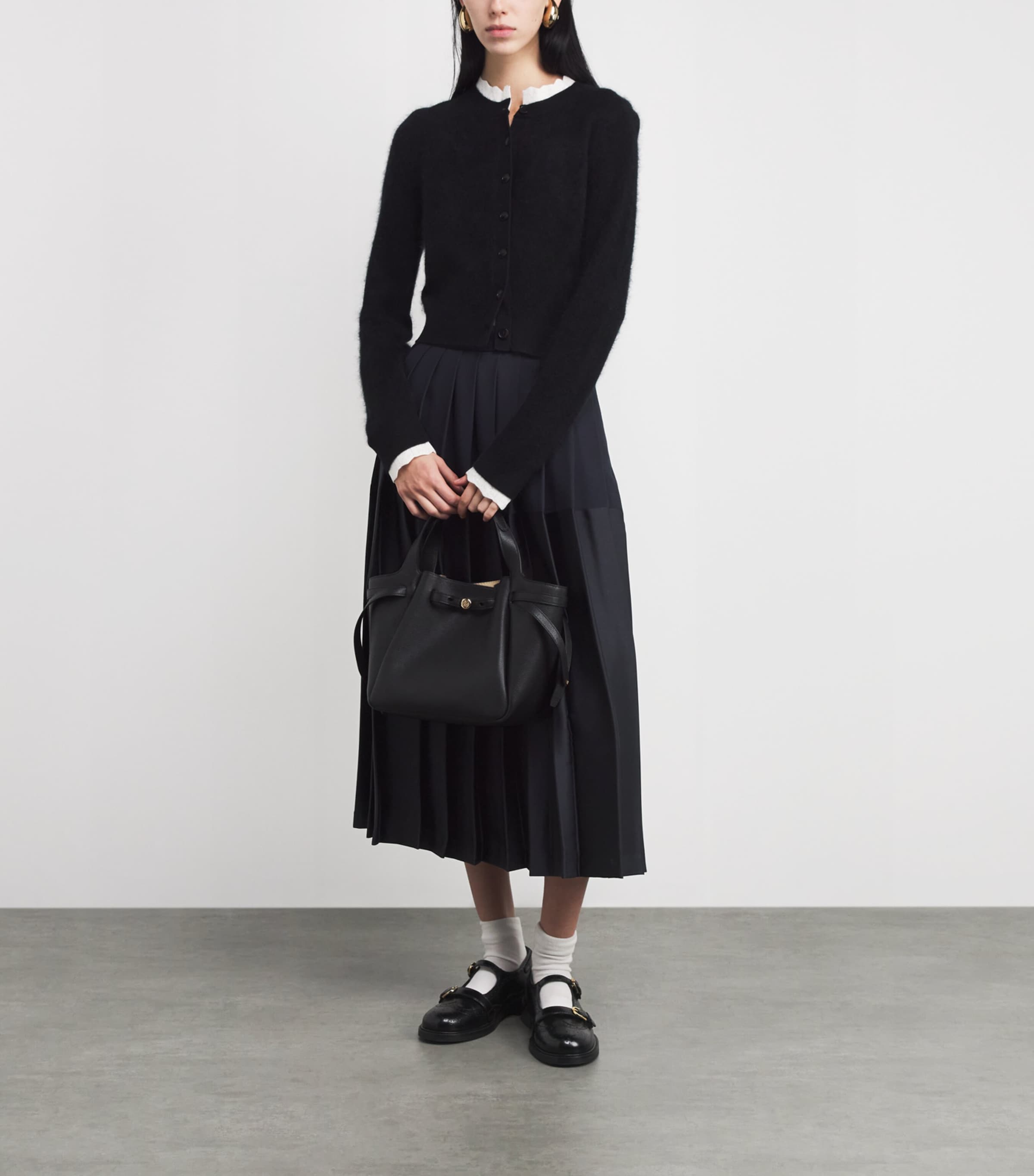 Two-Tone Pleated Midi Skirt NAVY BLUE Image 2